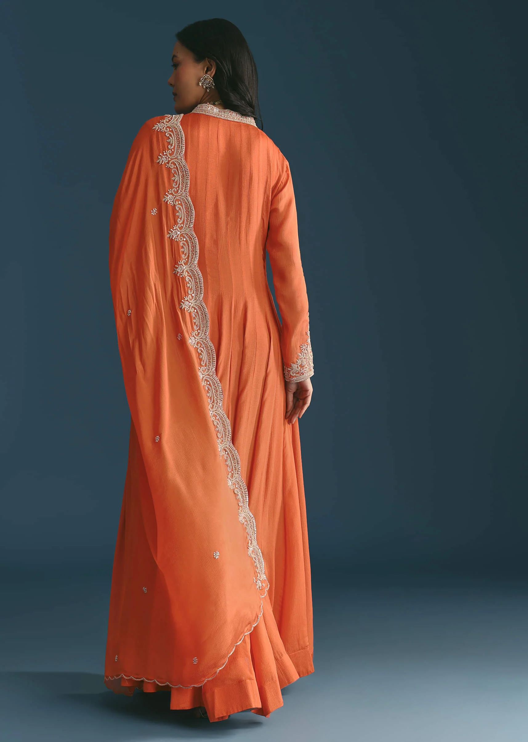 Orange Chinon Anarkali Suit With Embroidered Dupatta - Image 5