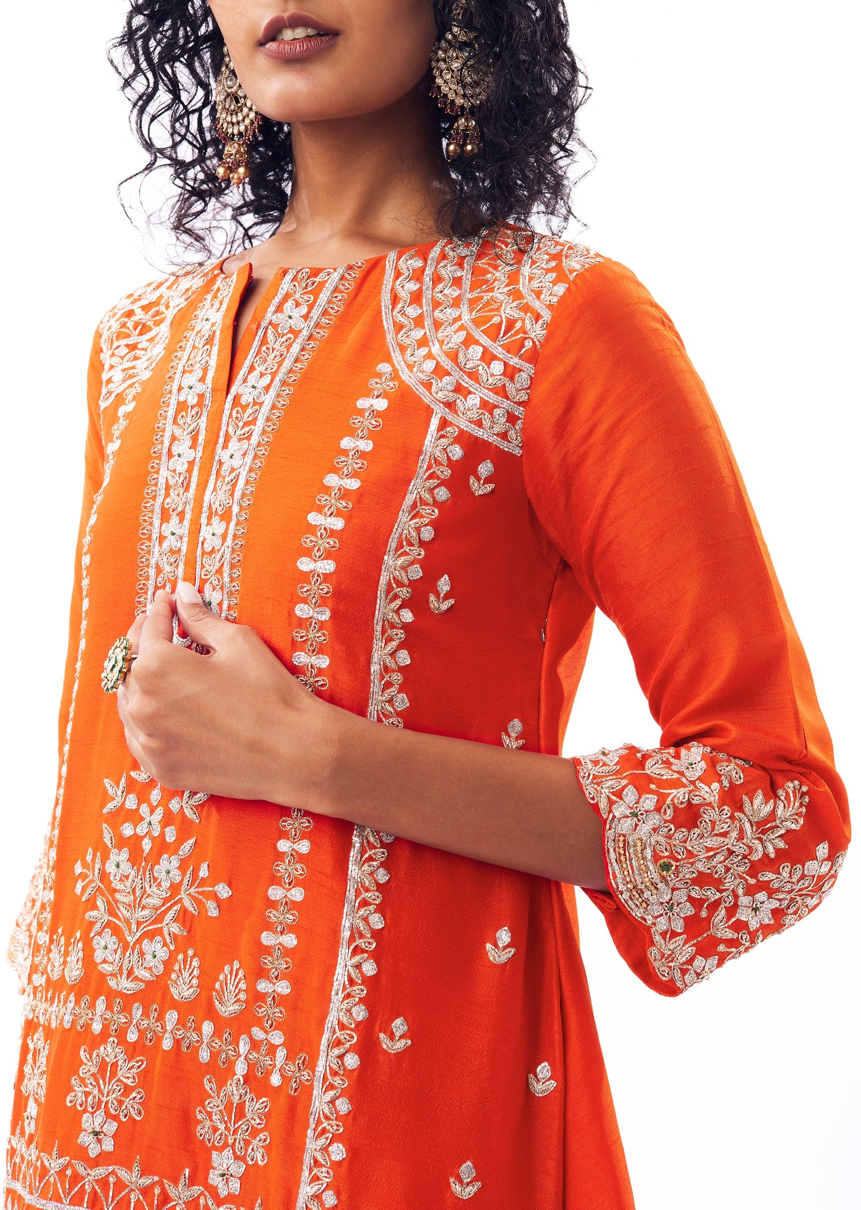 Orange Coord Set With Zardosi And Gotta Accents - Image 2