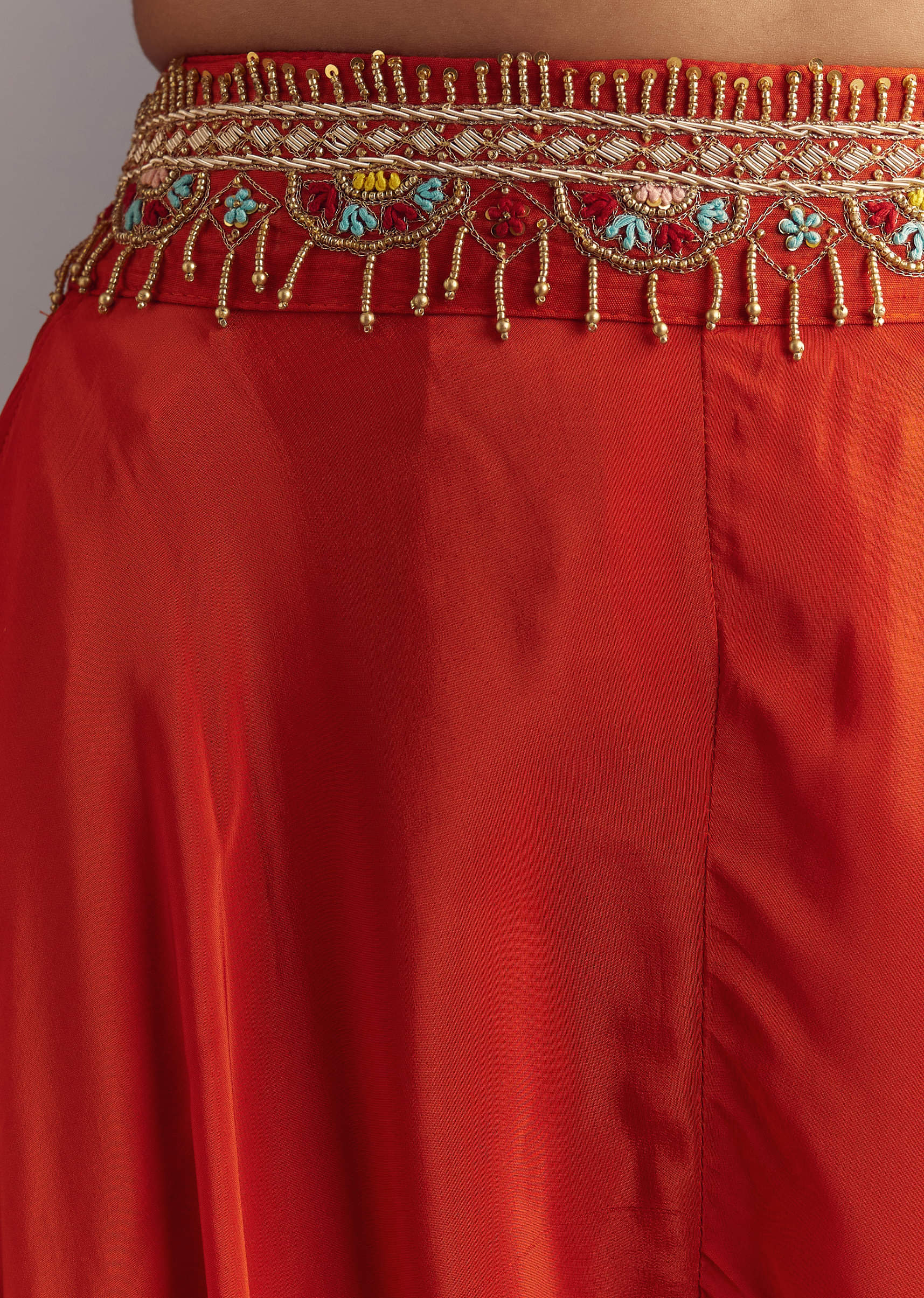 Orange Crepe Zardosi Thread Work Croptop And Palazzo Suit - Image 6