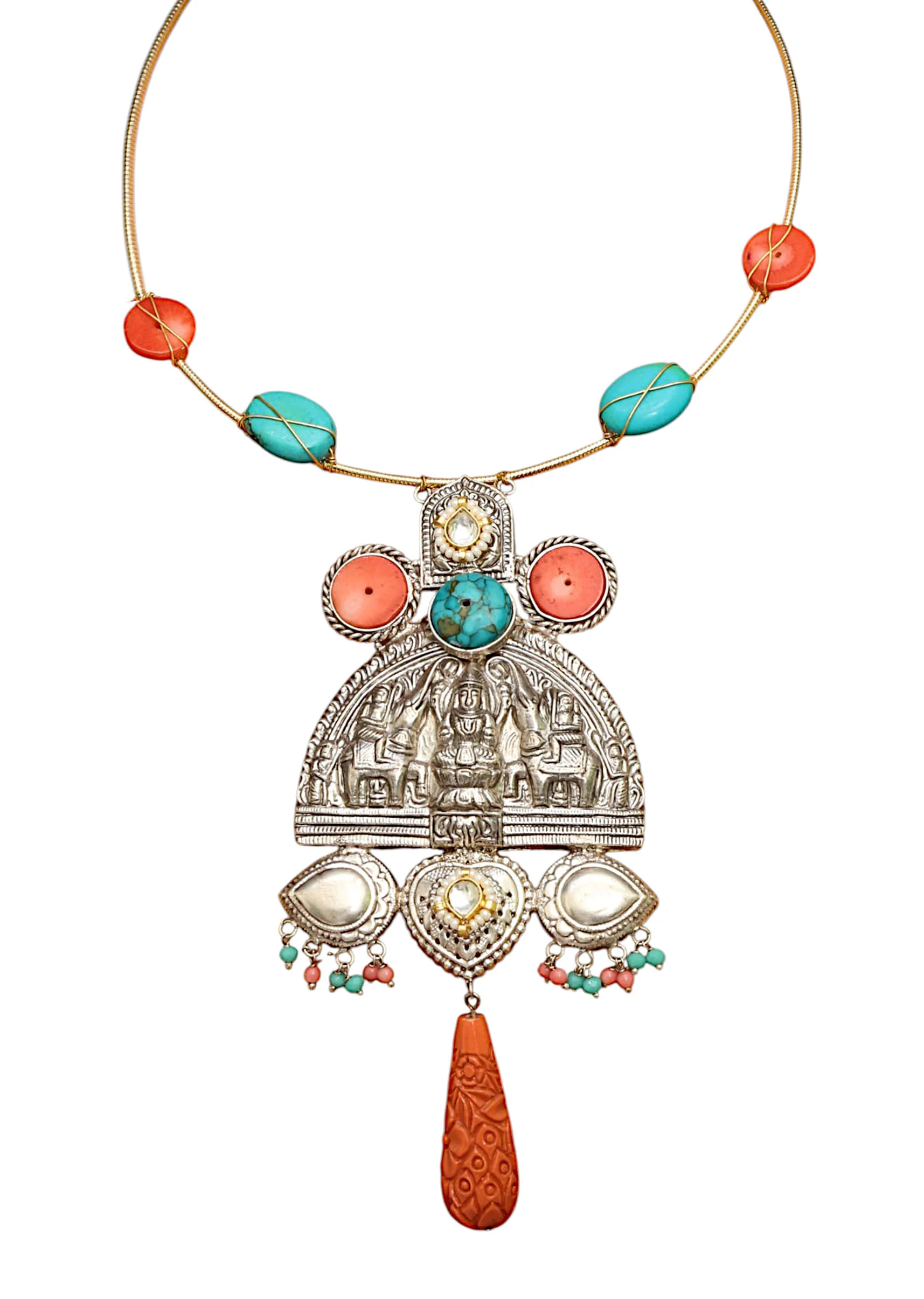Orange Fusion Oversized Pendant Necklace - Image 3