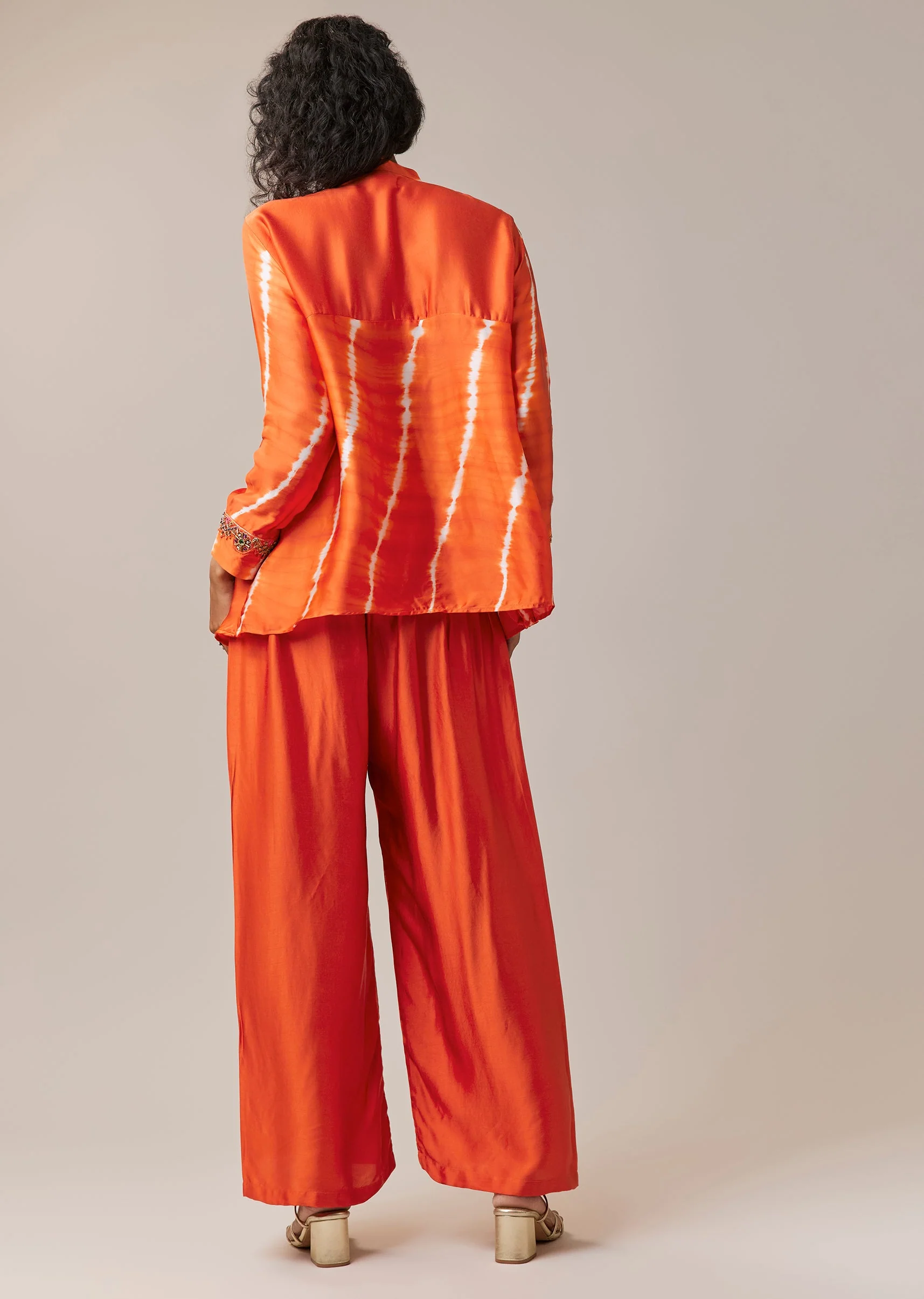 Orange Hand Dyed Bandhani and Leheriya Palazzo Set - Image 5