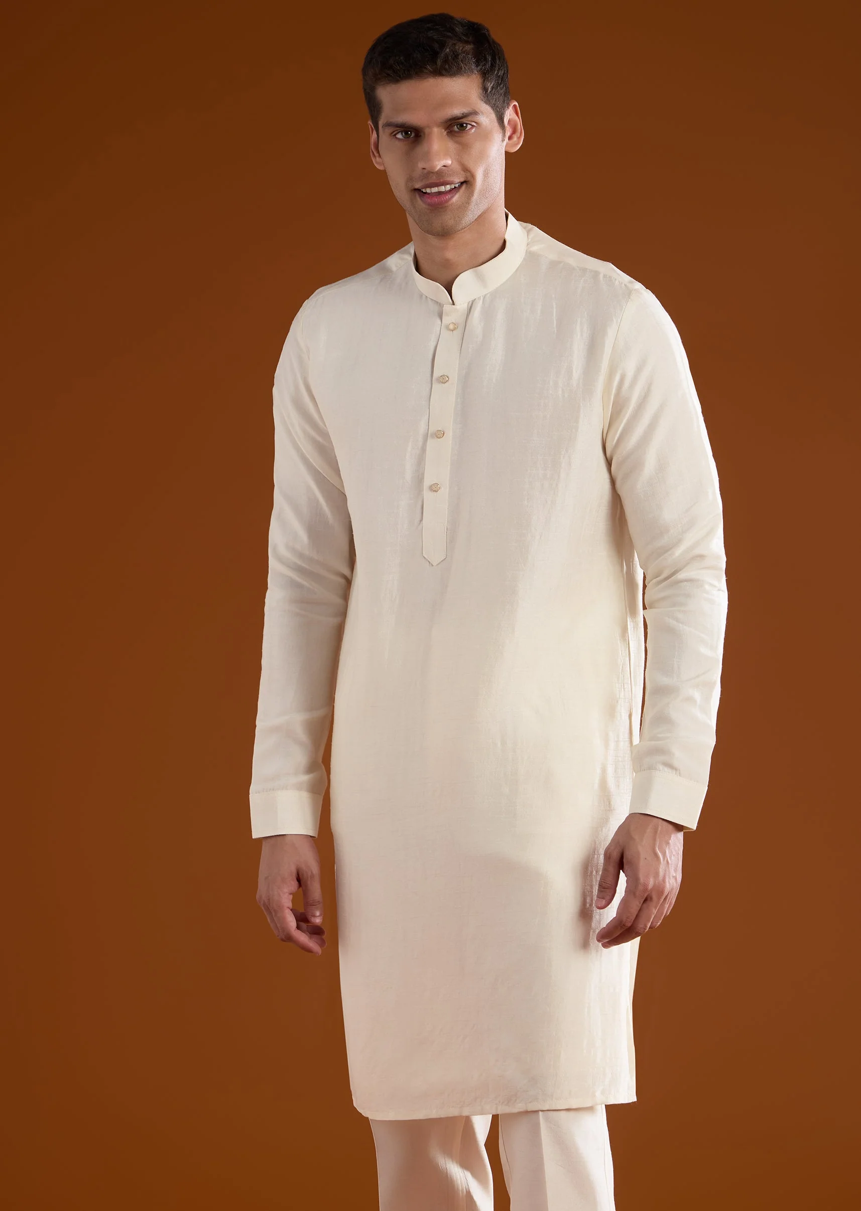 Orange Silk Mens Kurta Jacket Set With Thread Resham And Zardosi Work - Image 6