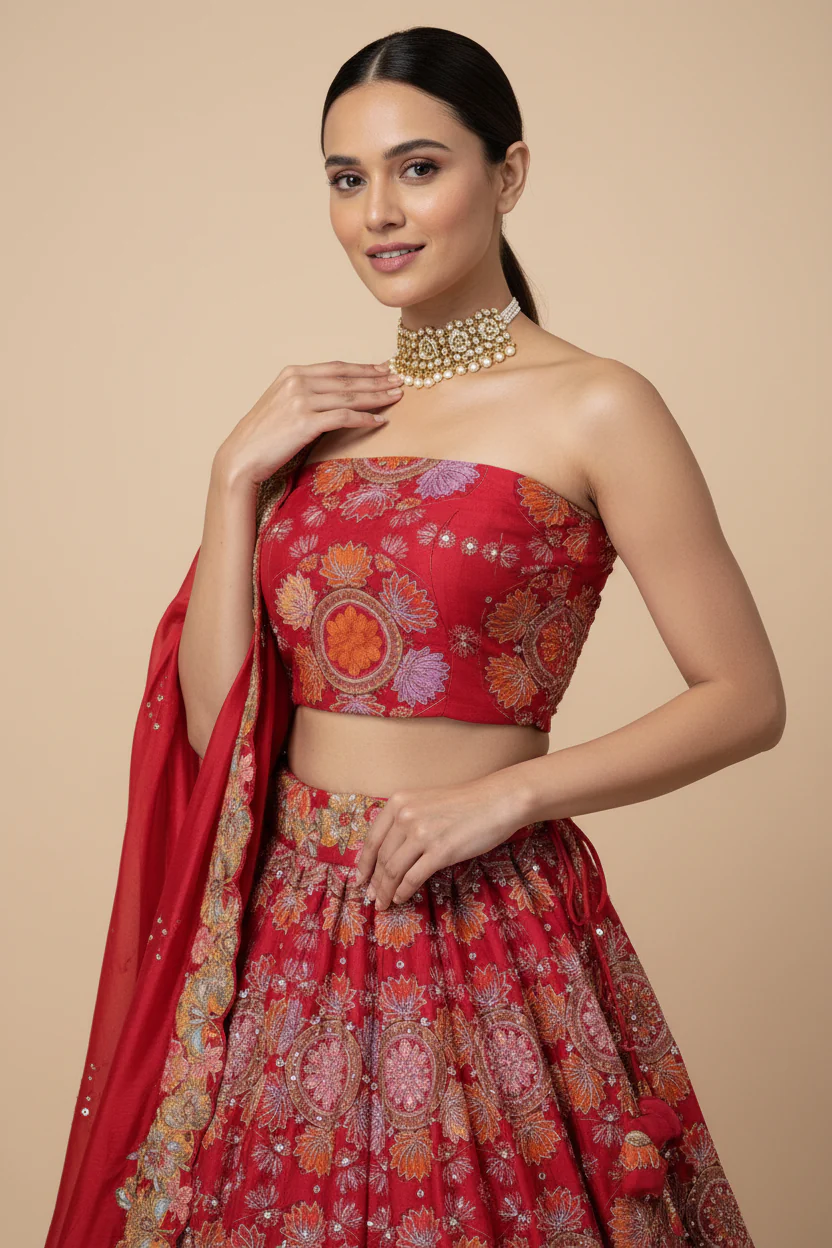 Orange Sunset Bridesmaid Lehenga - Image 3
