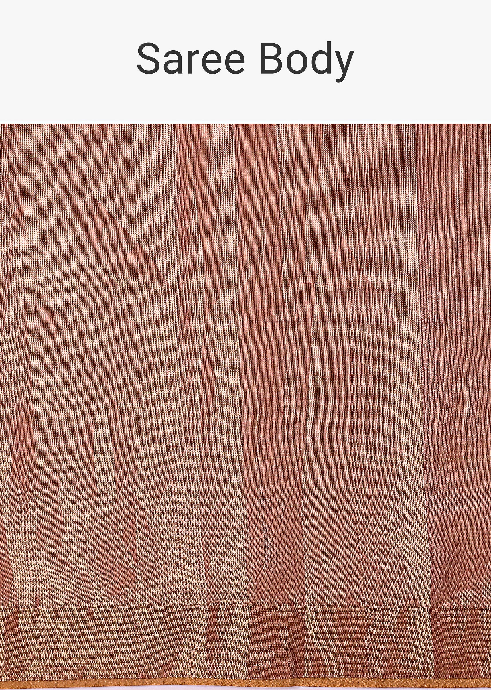 Orange Tissue Saree With Embroidered Rust Orange Stitched Blouse - Image 8