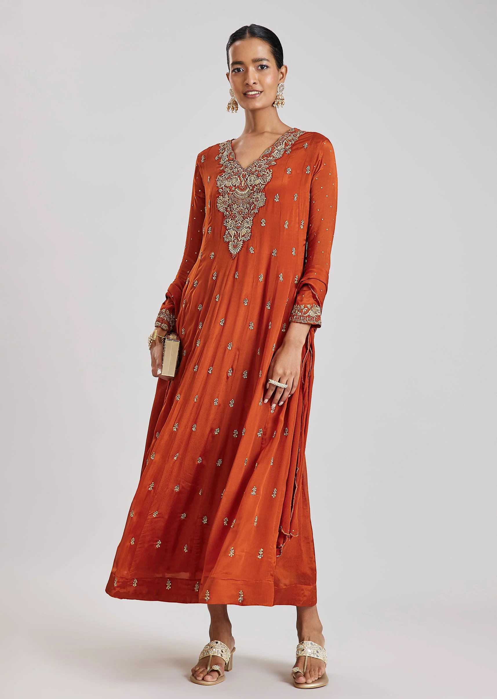 Orange Zardosi Anarkali - Image 3