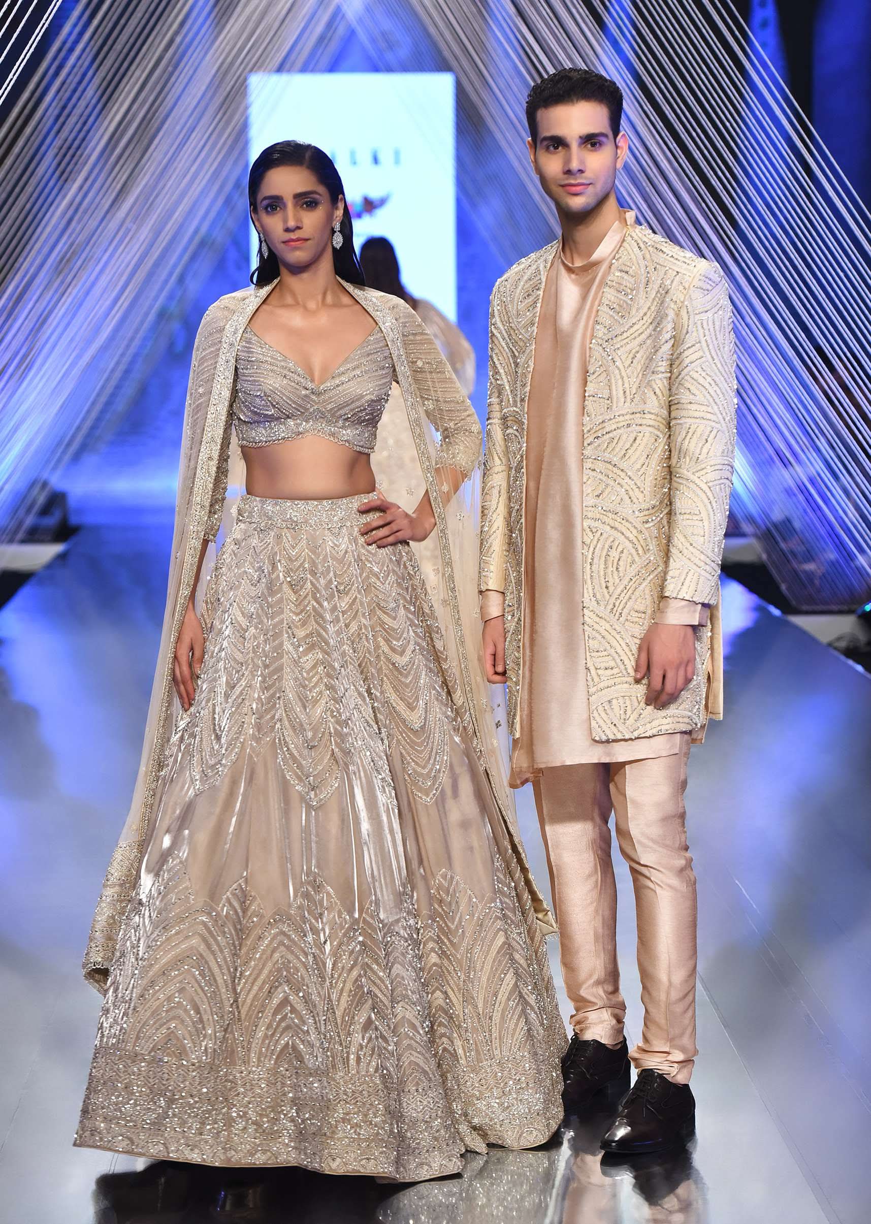 Oyster Organza Lehenga Adorned With Cut Dana Embroidery And A 3/4Th Sleeves Crop Top With A Deep V Neckline - Image 3