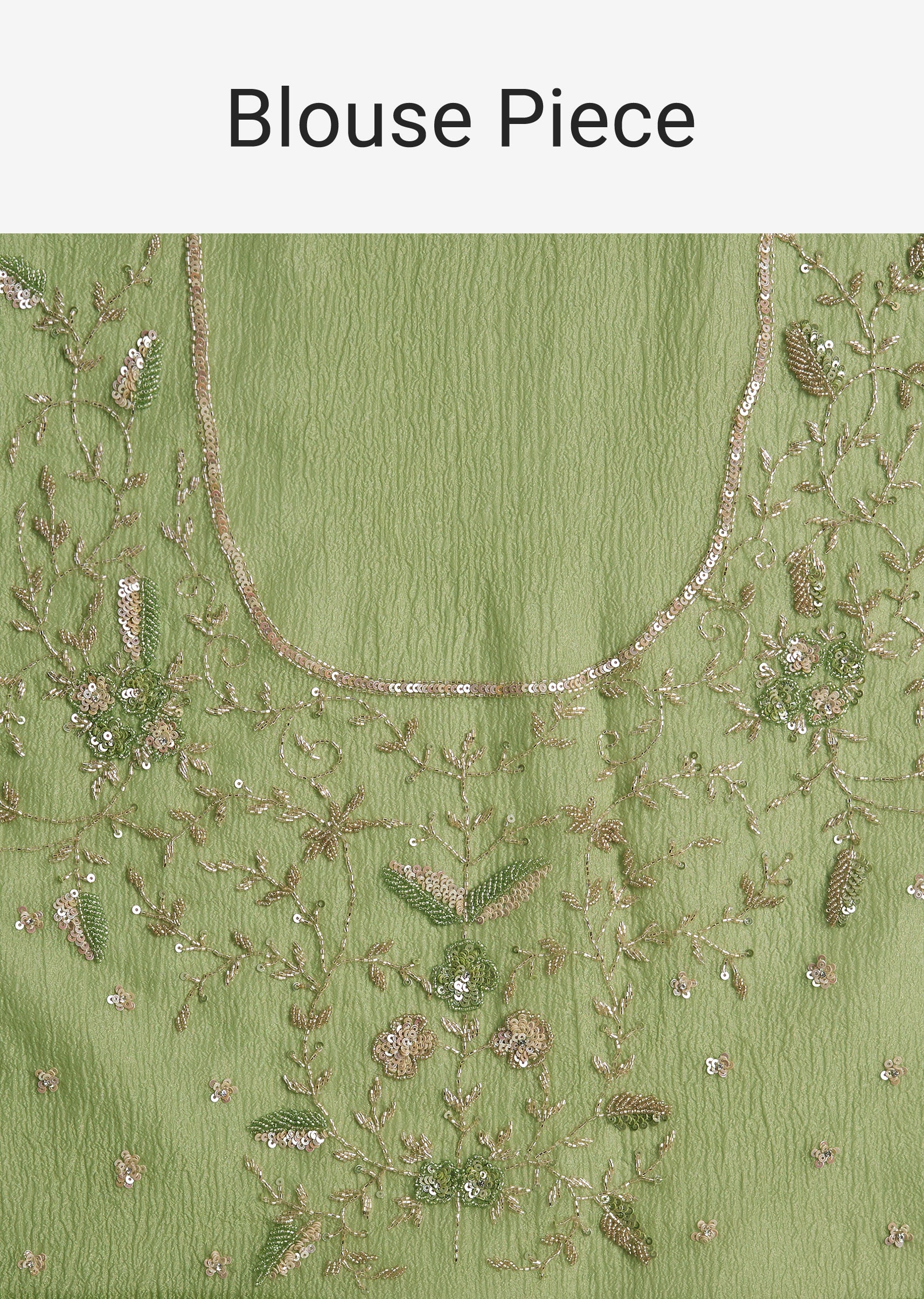 Parrot Green Crushed Tissue Saree With Sequins And Scallop Border - Image 10