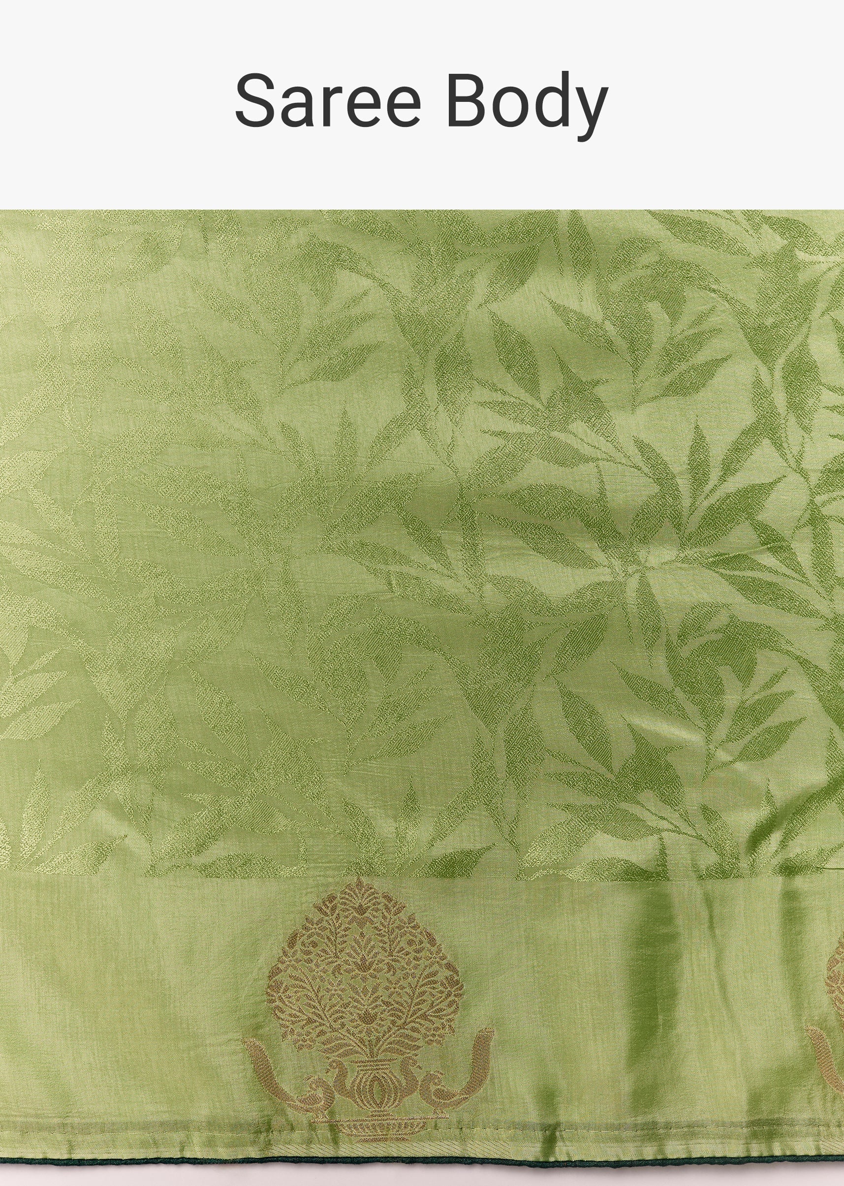 Parrot Green Jacquard Zari Saree with Contrast Brocade Blouse - Image 9