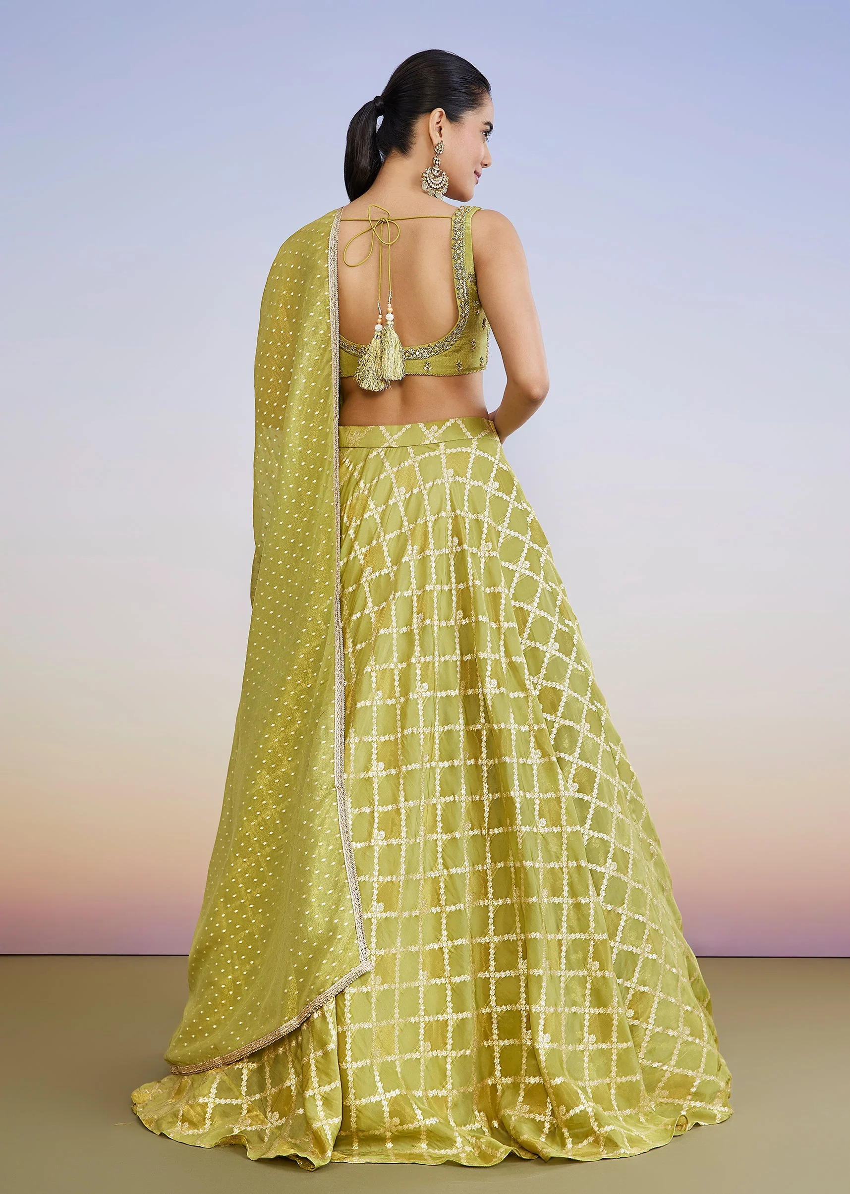Parrot Green Organza Lehenga - Image 2