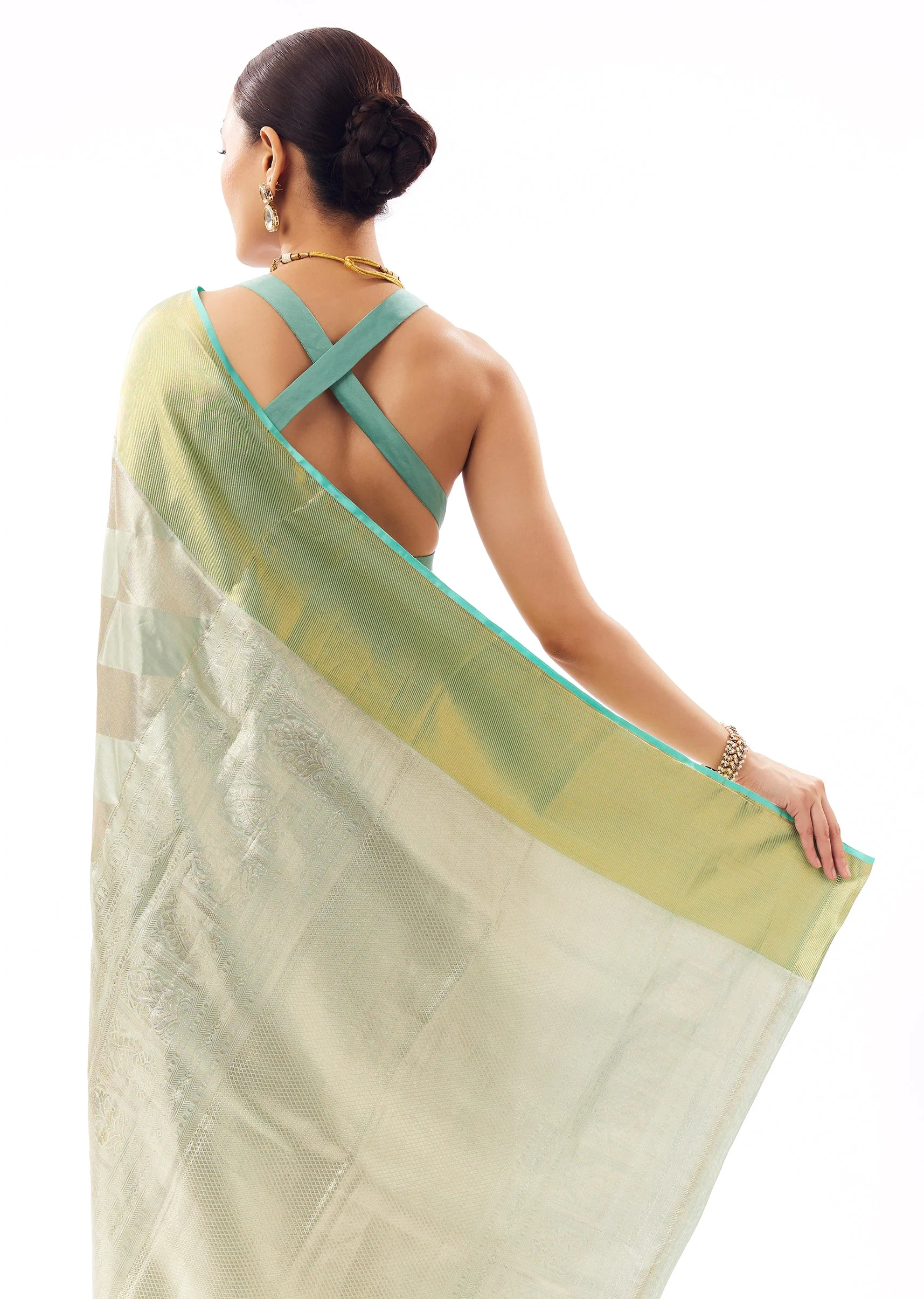 Pastel Green Silk Woven Saree With Geometric Weave - Image 6