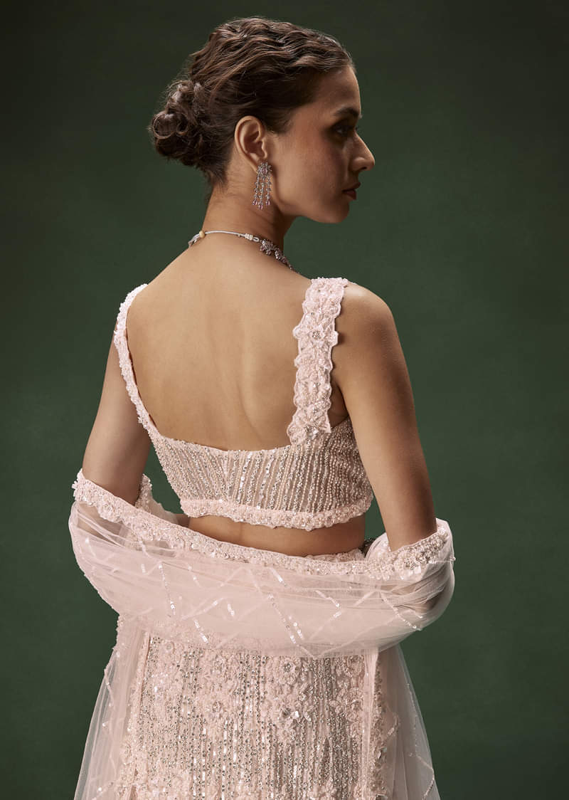 Pastel Pink Mermaid Bridal Lehenga With Intricate Embellishments - Image 6
