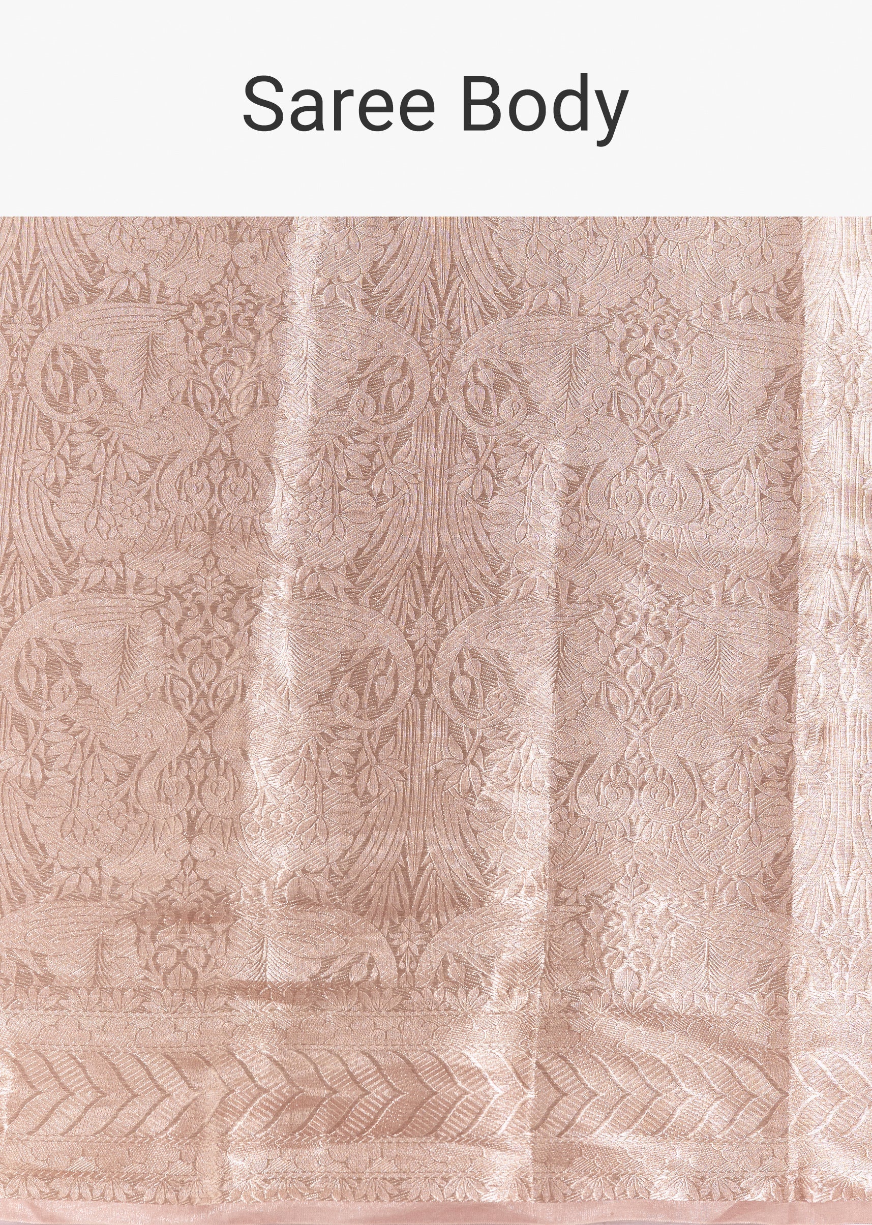 Peach Banarasi Tissue Saree With All Over Floral Zari Weave - Image 9