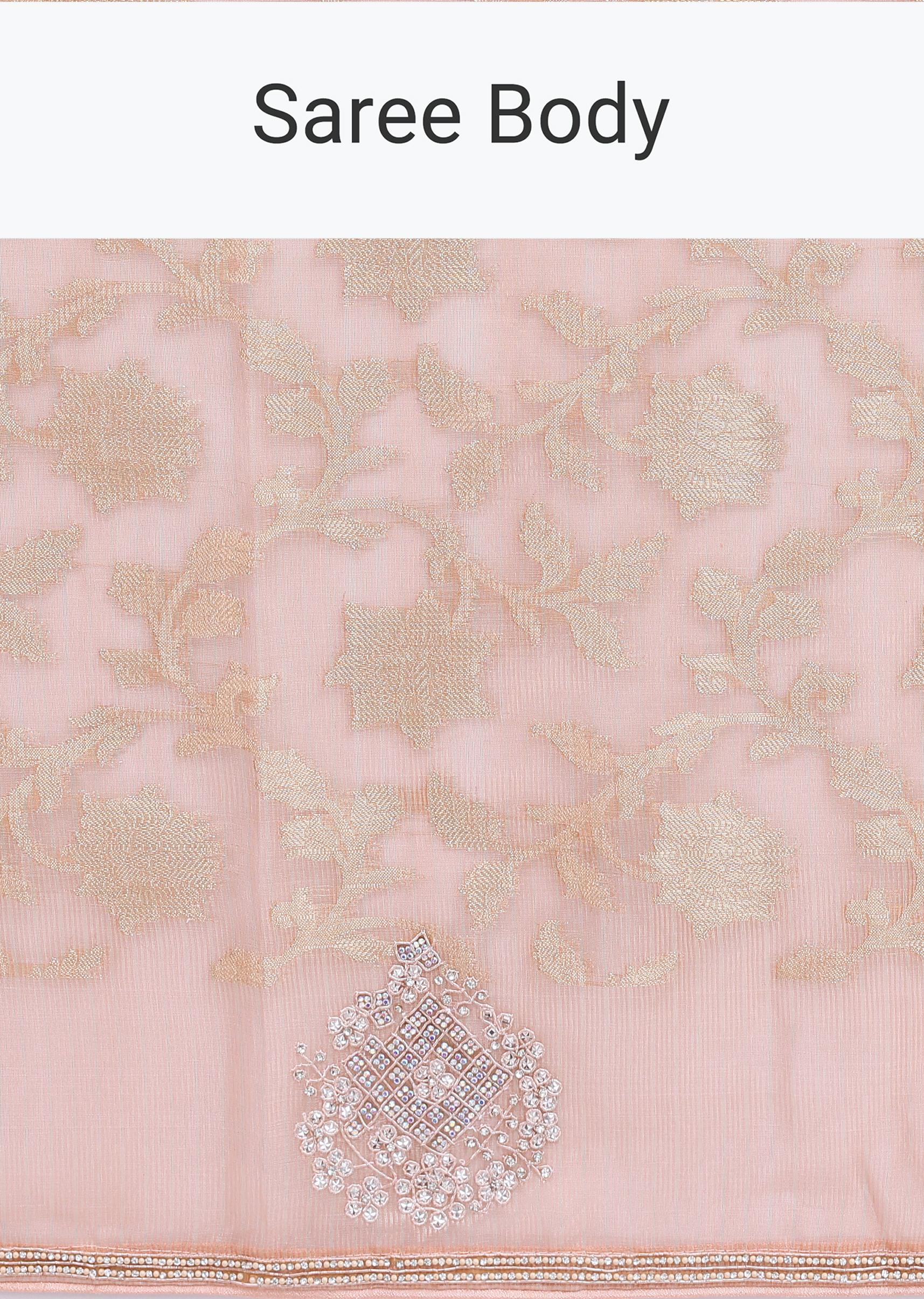 Peach Chanderi Saree With Unstitched Blouse - Image 9