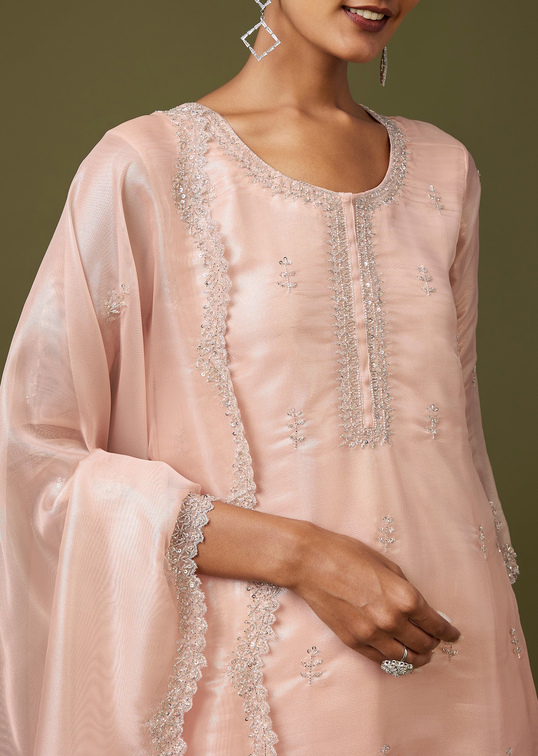 Peach Cut Dana Chinon Sharara Suit With Dupatta - Image 2