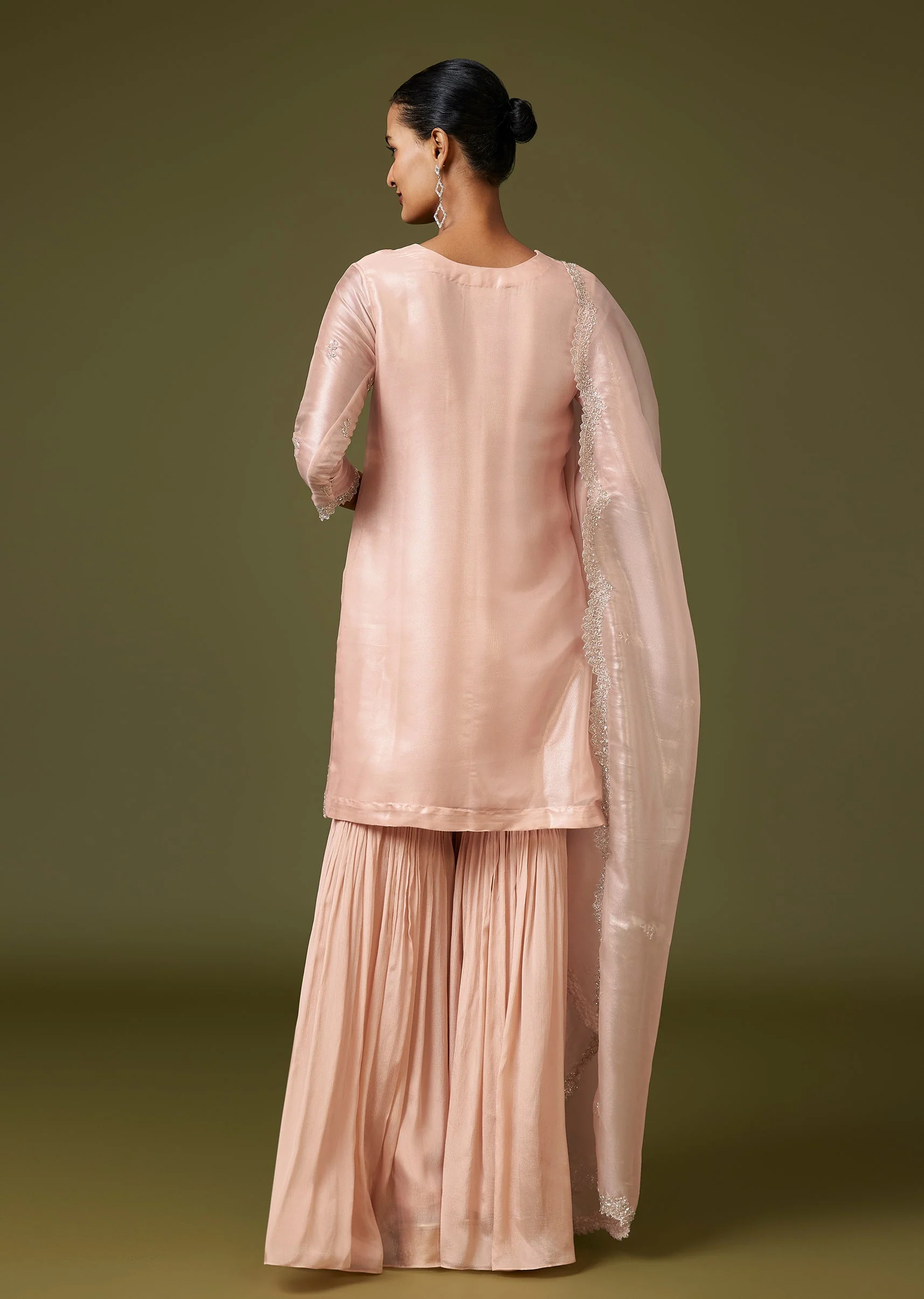 Peach Cut Dana Chinon Sharara Suit With Dupatta - Image 5