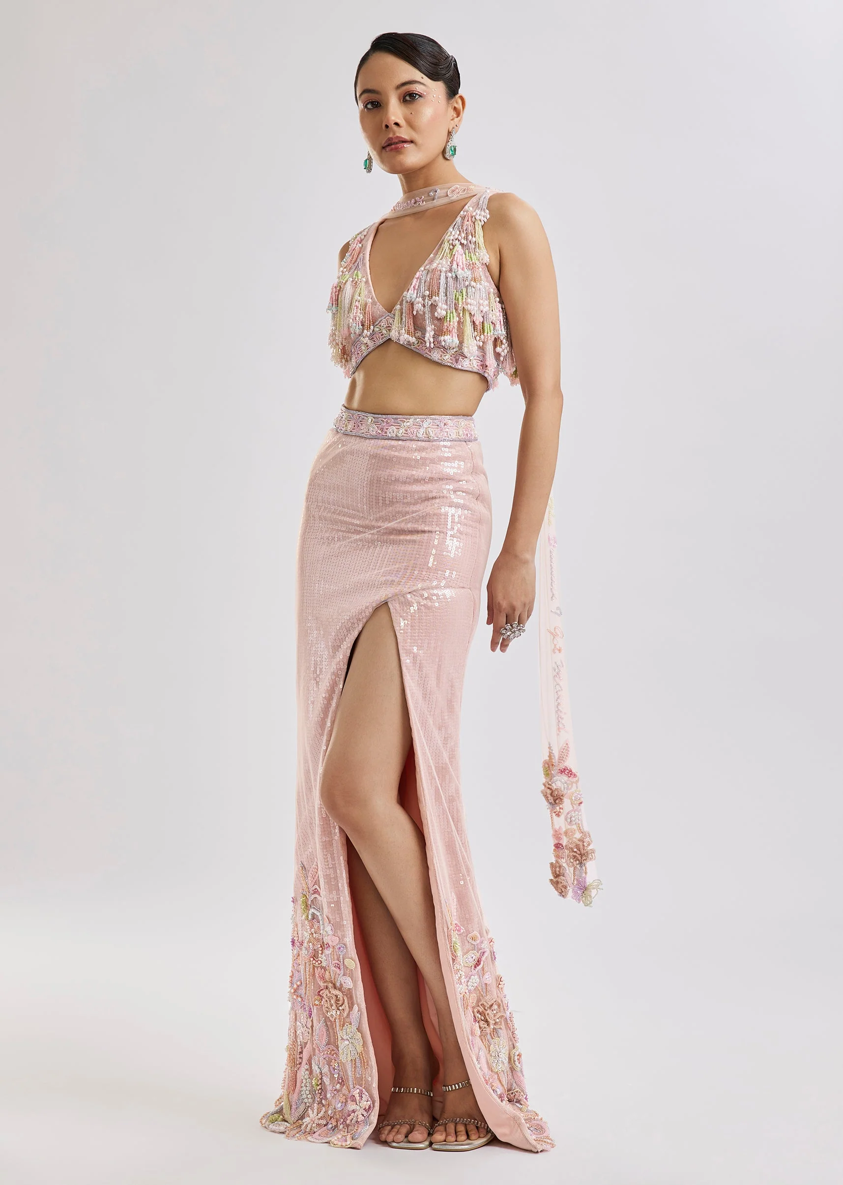 Peach Fish Cut Lehenga Set With Dupatta - Image 4