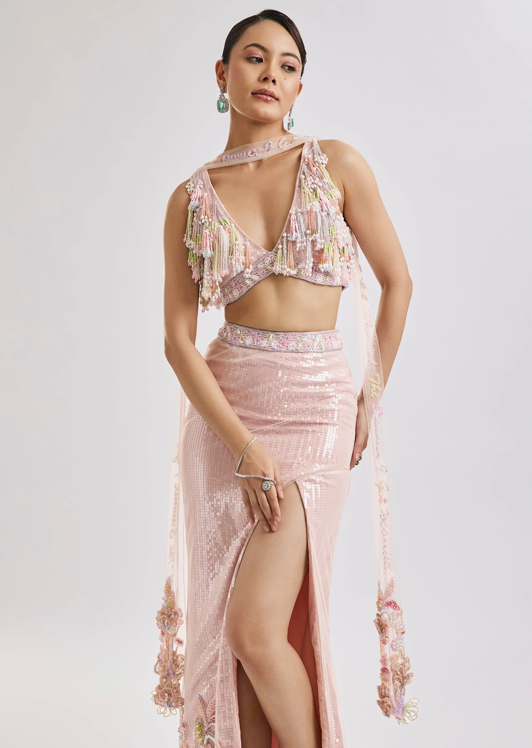 Peach Fish Cut Lehenga Set With Dupatta - Image 5