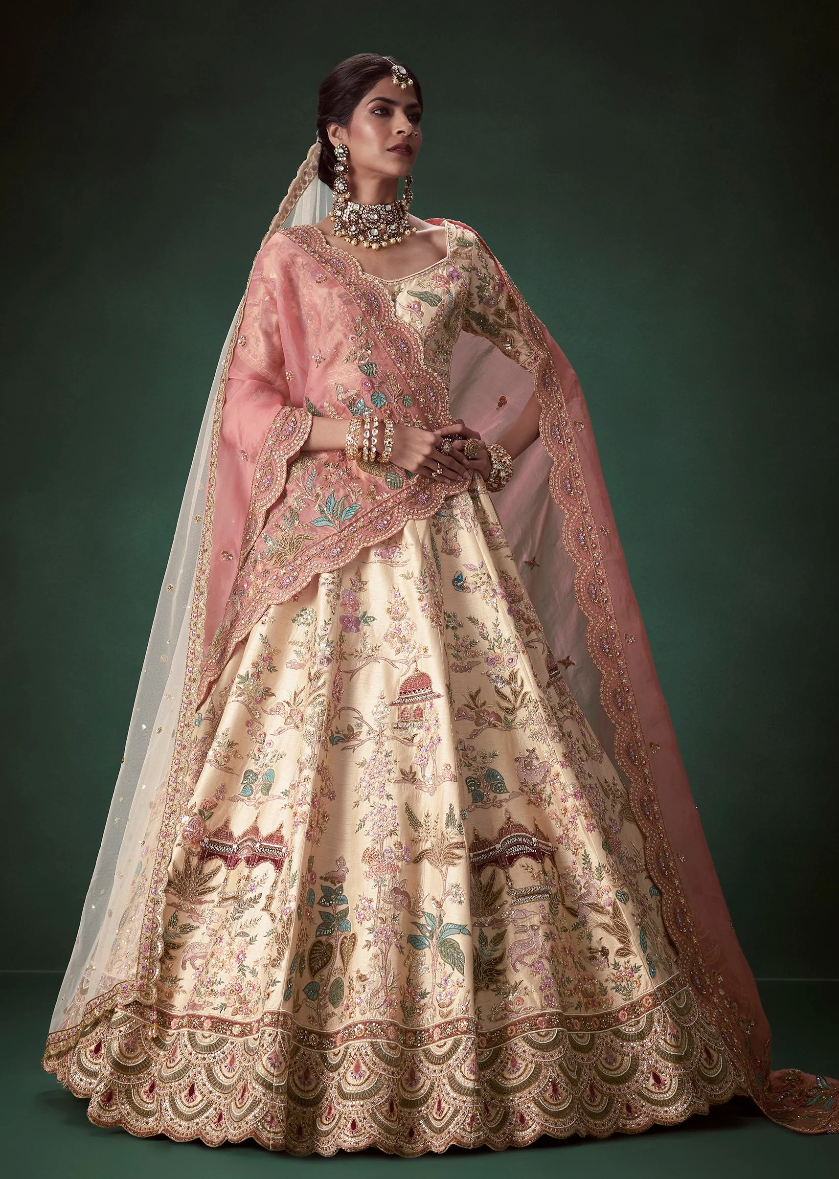 Peach Floral Embellished Bridal Lehenga Set - Image 4