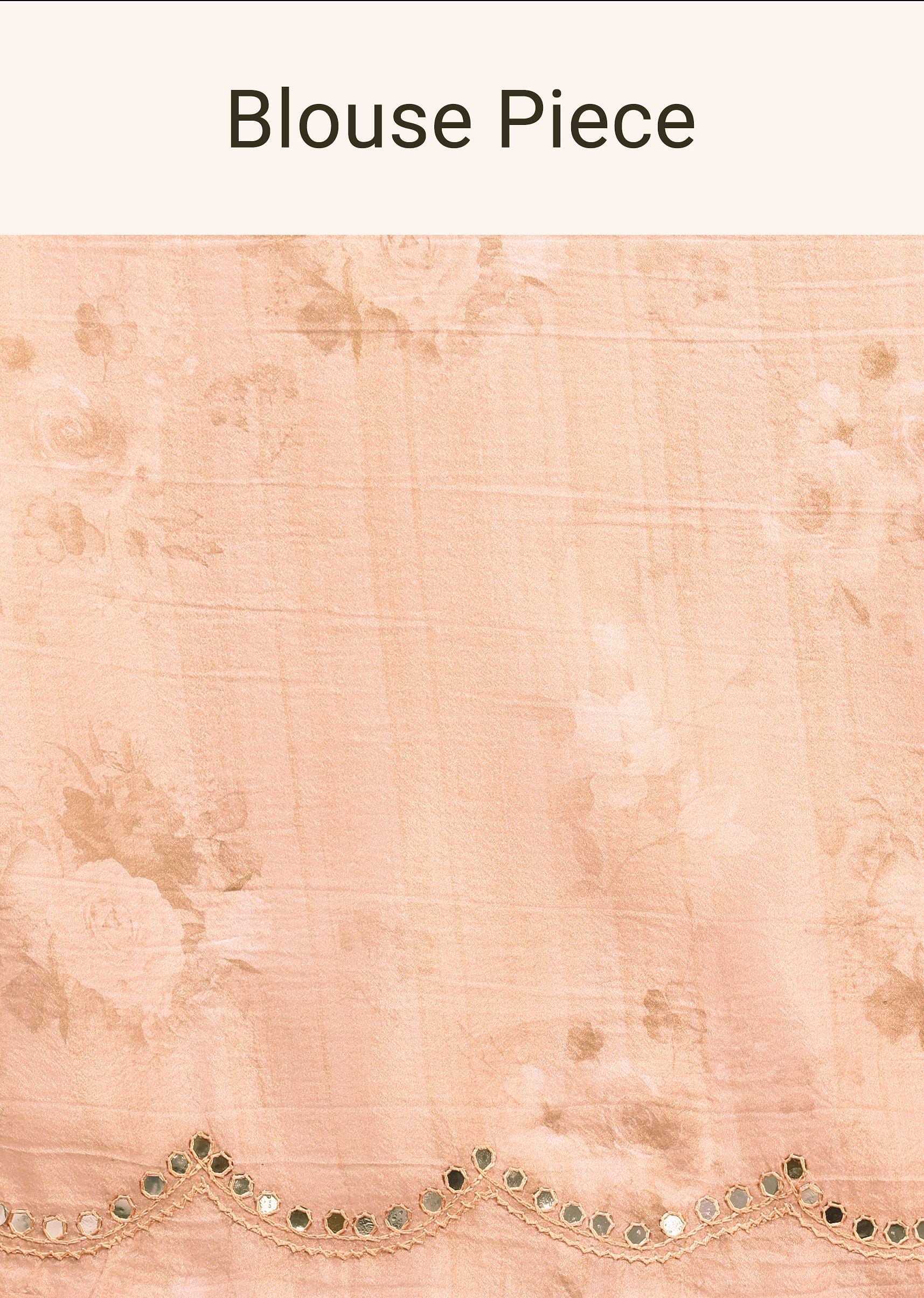 Peach Floral Printed Crushed Tissue Saree With Sequin And Mirror Work - Image 10