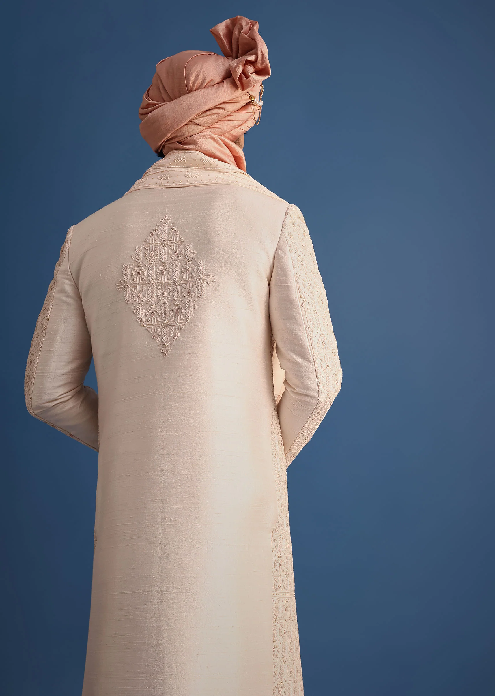 Peach Heavy Hand Embroidered Sherwani Suit - Image 4