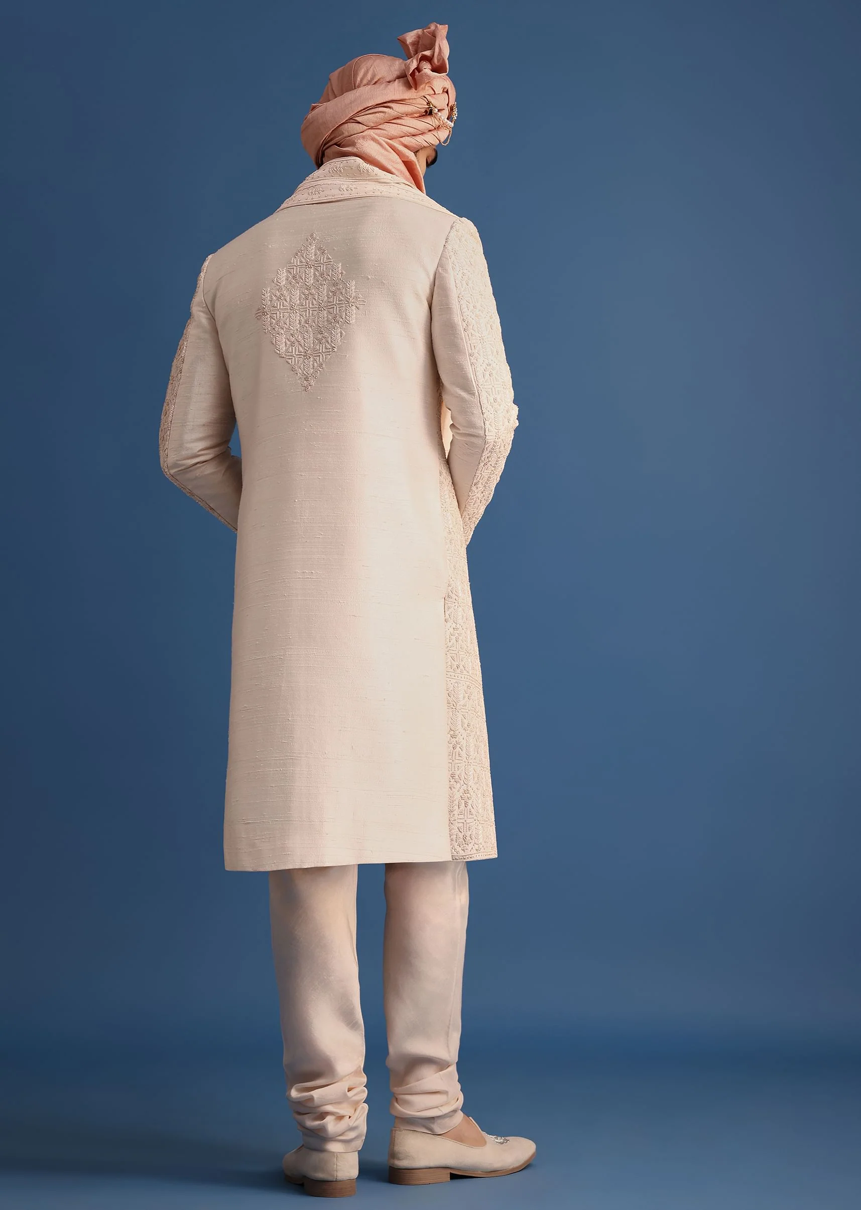 Peach Heavy Hand Embroidered Sherwani Suit - Image 6
