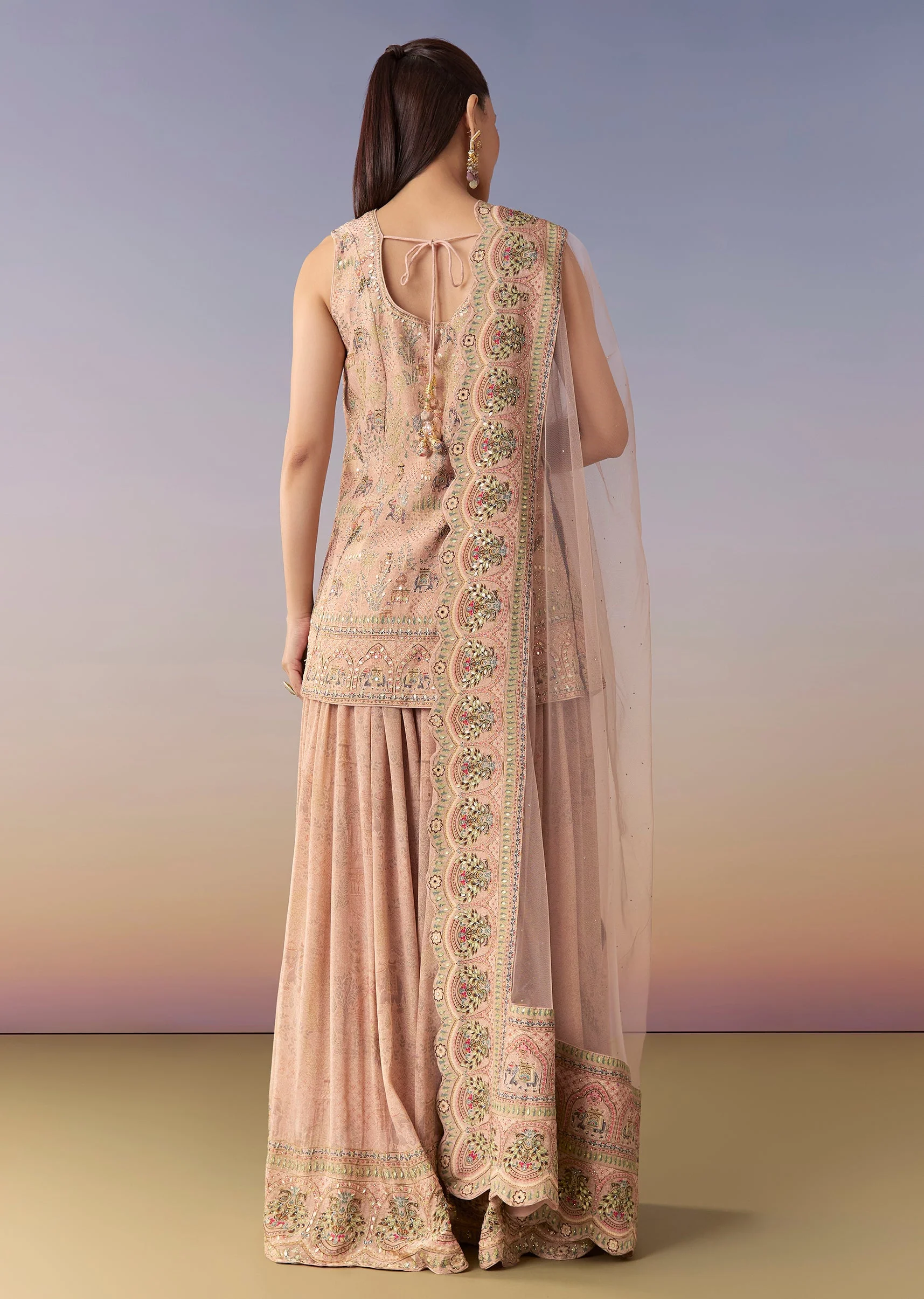 Peach Indie Printed Palazzo Set With Dupatta - Image 5