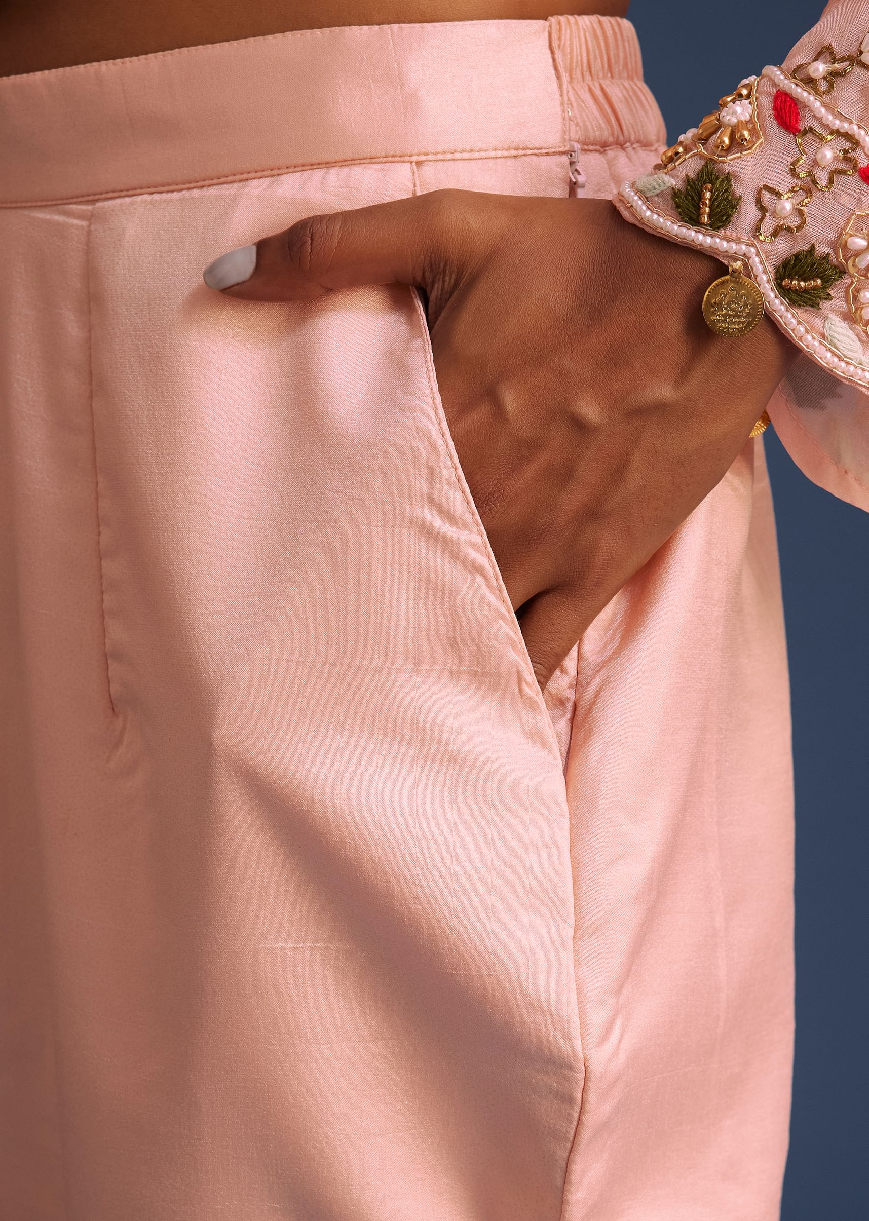 Peach Kurta Set With Zardosi And Sequin Embroidery - Image 6
