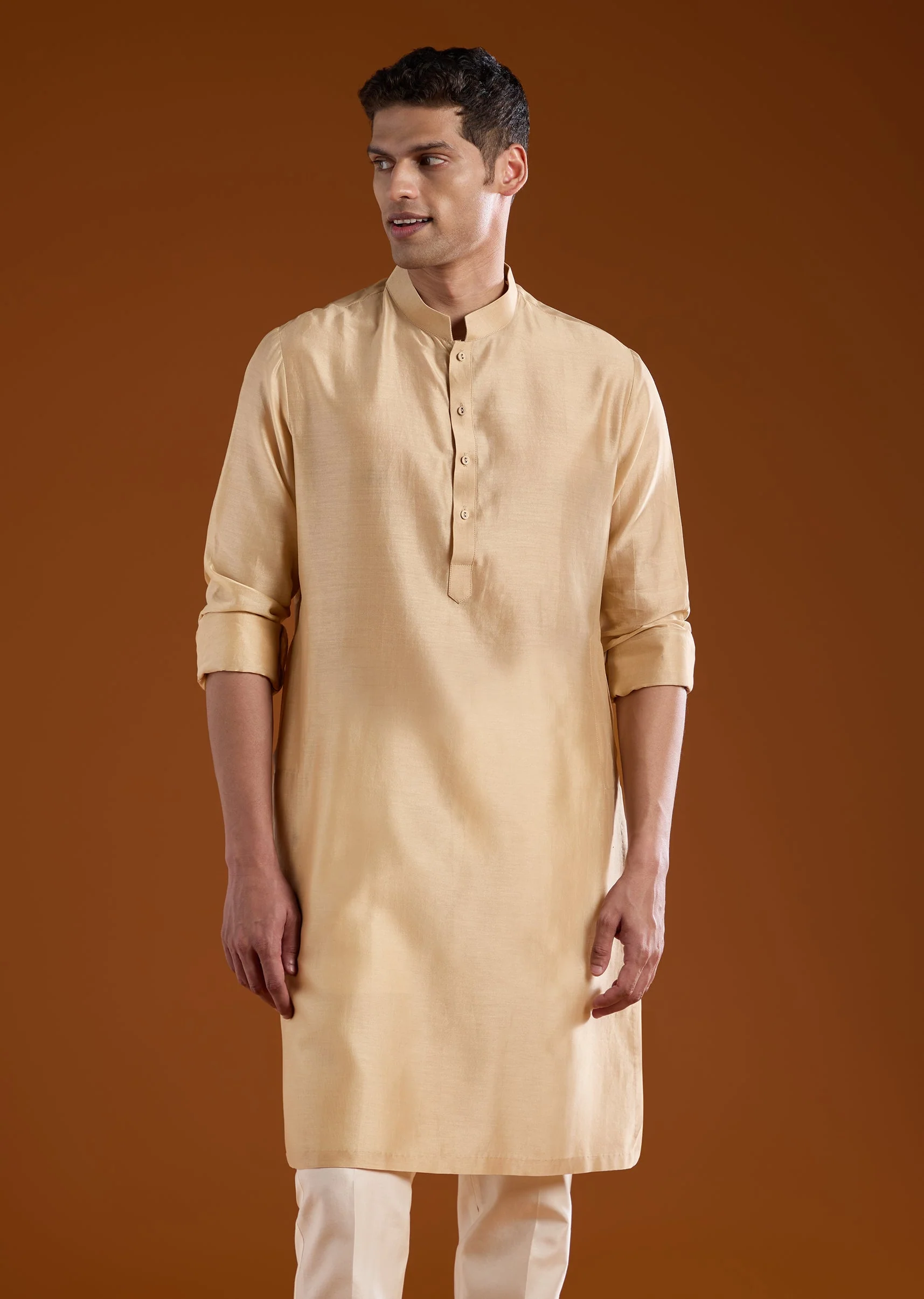 Peach Mens Chanderi Jacket and Kurta Set - Image 6