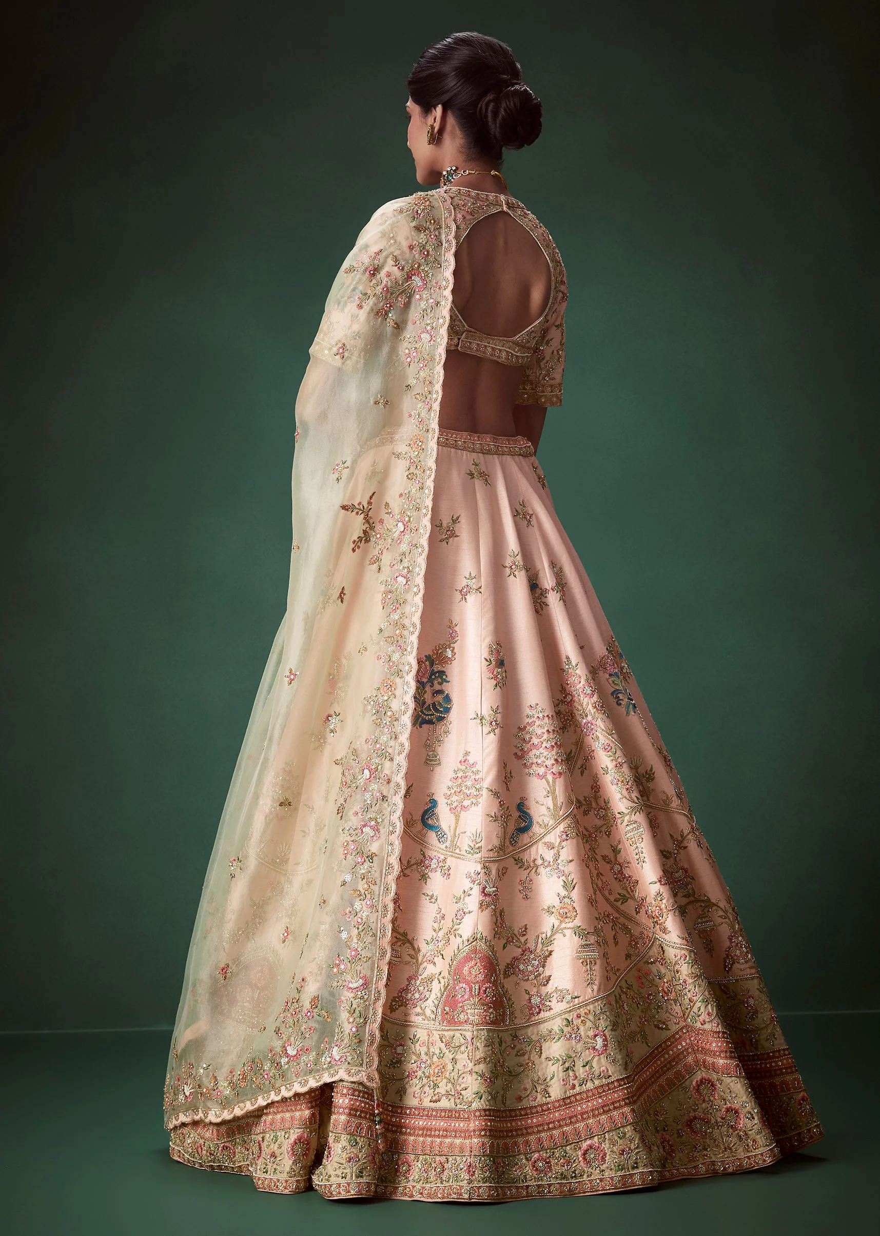 Peach Moti Embellished Bridal Lehenga Set - Image 2