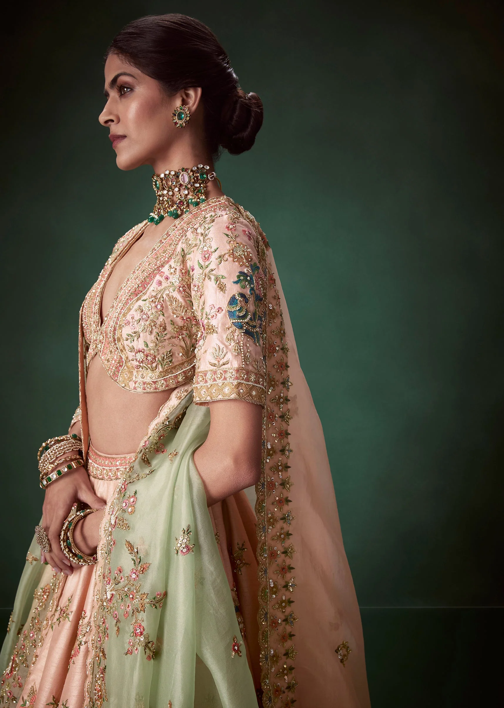 Peach Moti Embellished Bridal Lehenga Set - Image 3
