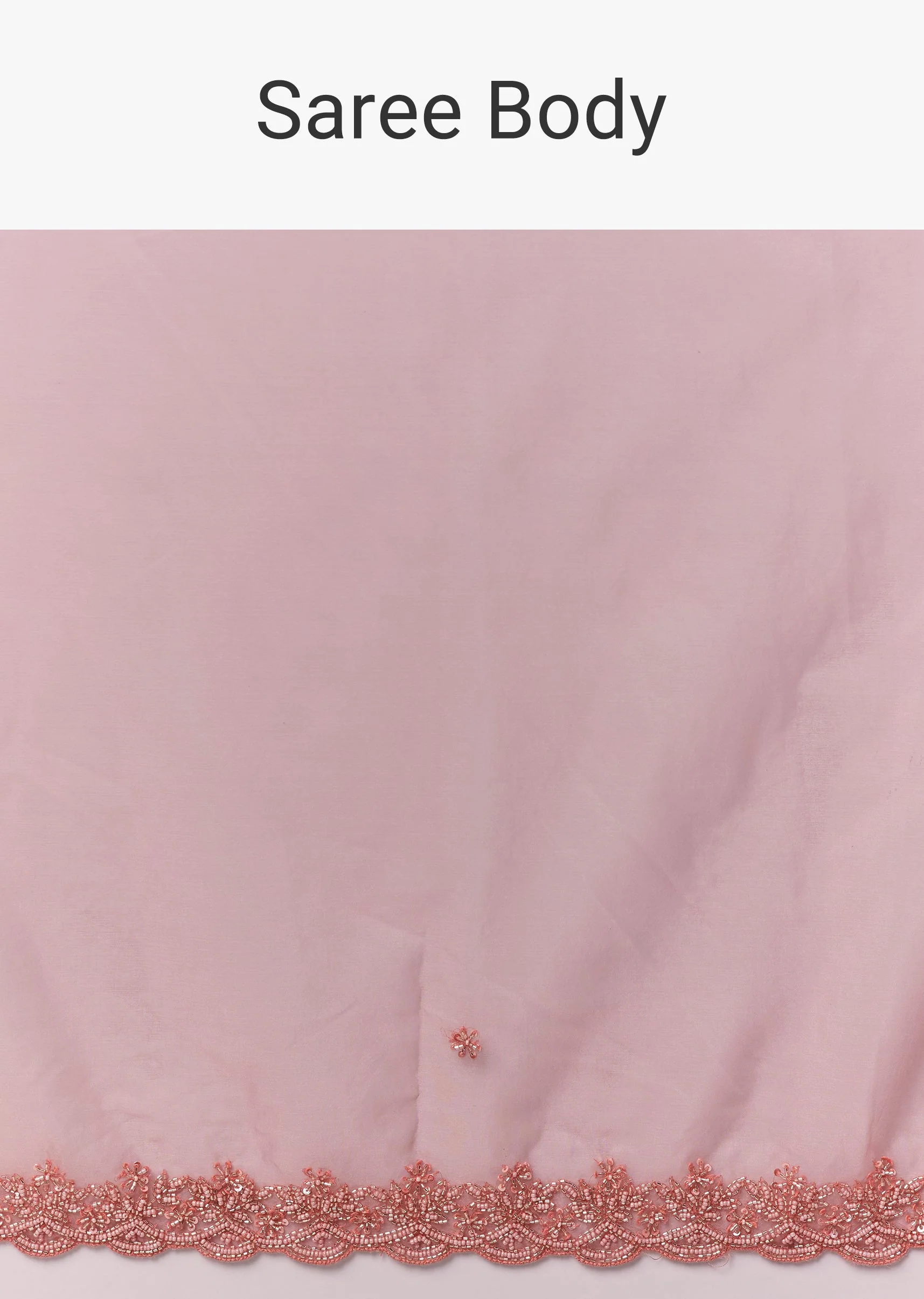 Peach Organza Saree With Scallop Border And Butti Embroidery - Image 9