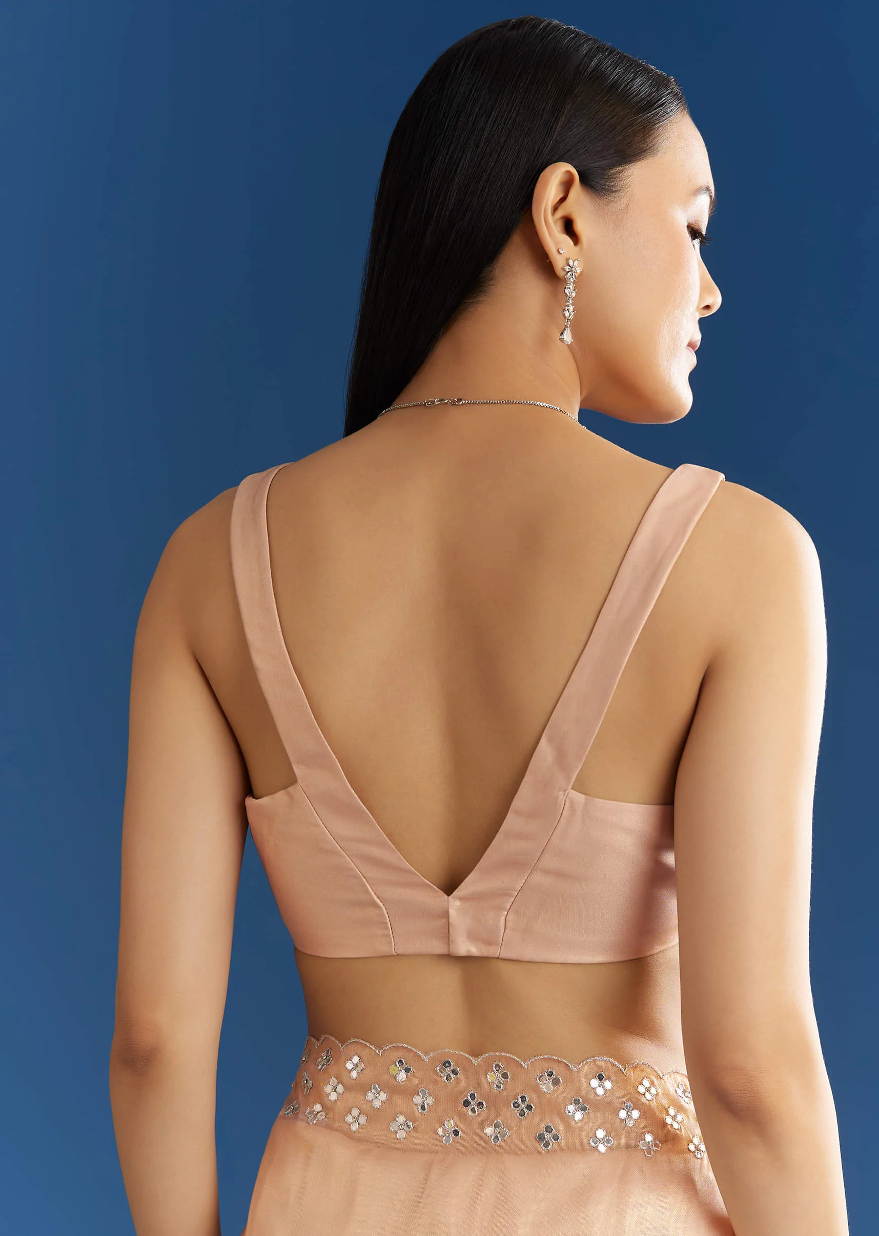 Peach Organza Tissue Saree With Cutdana Embellished Border - Image 8