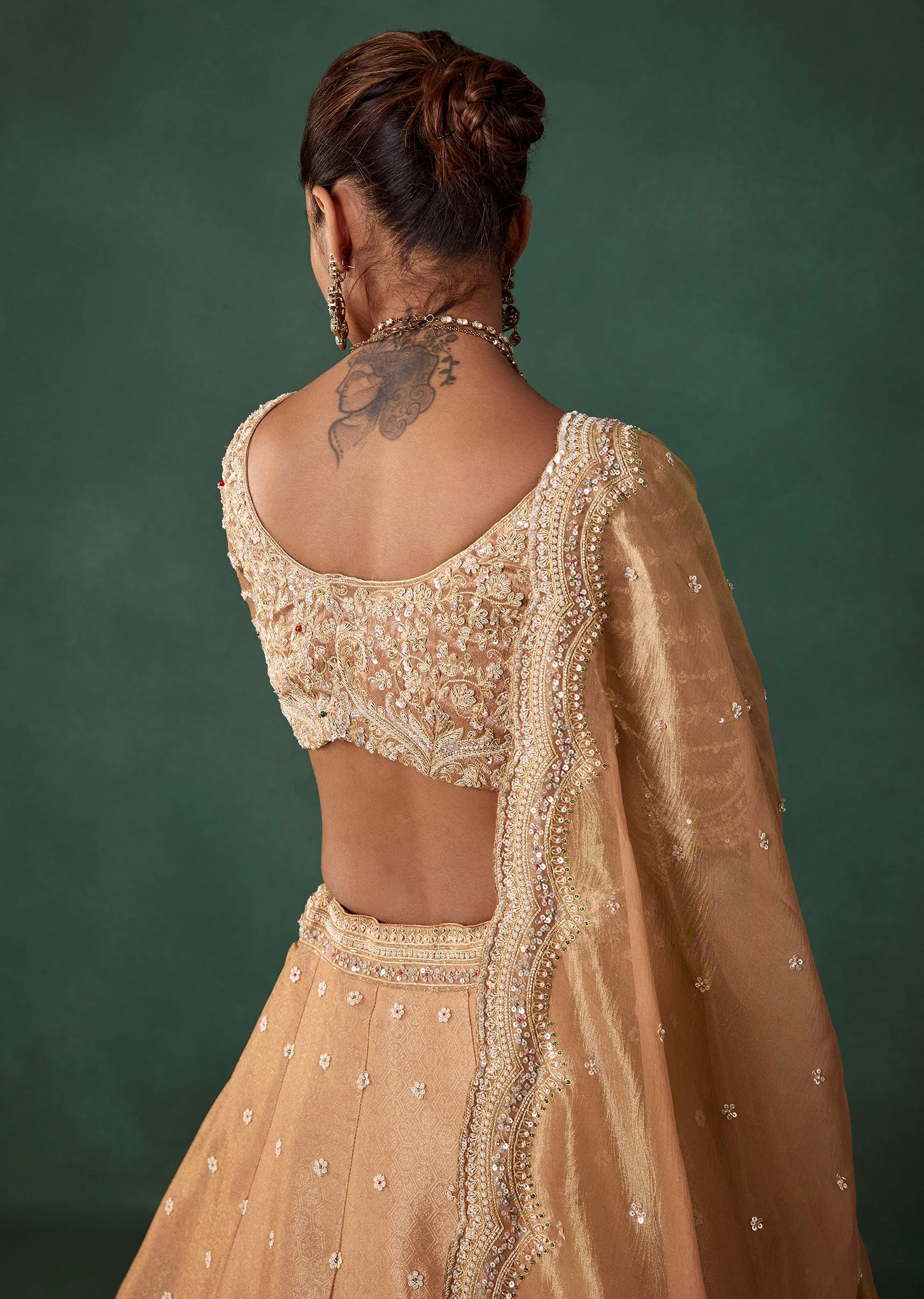 Peach Silk Heavy Embroidered Bridal Lehenga Set - Image 6