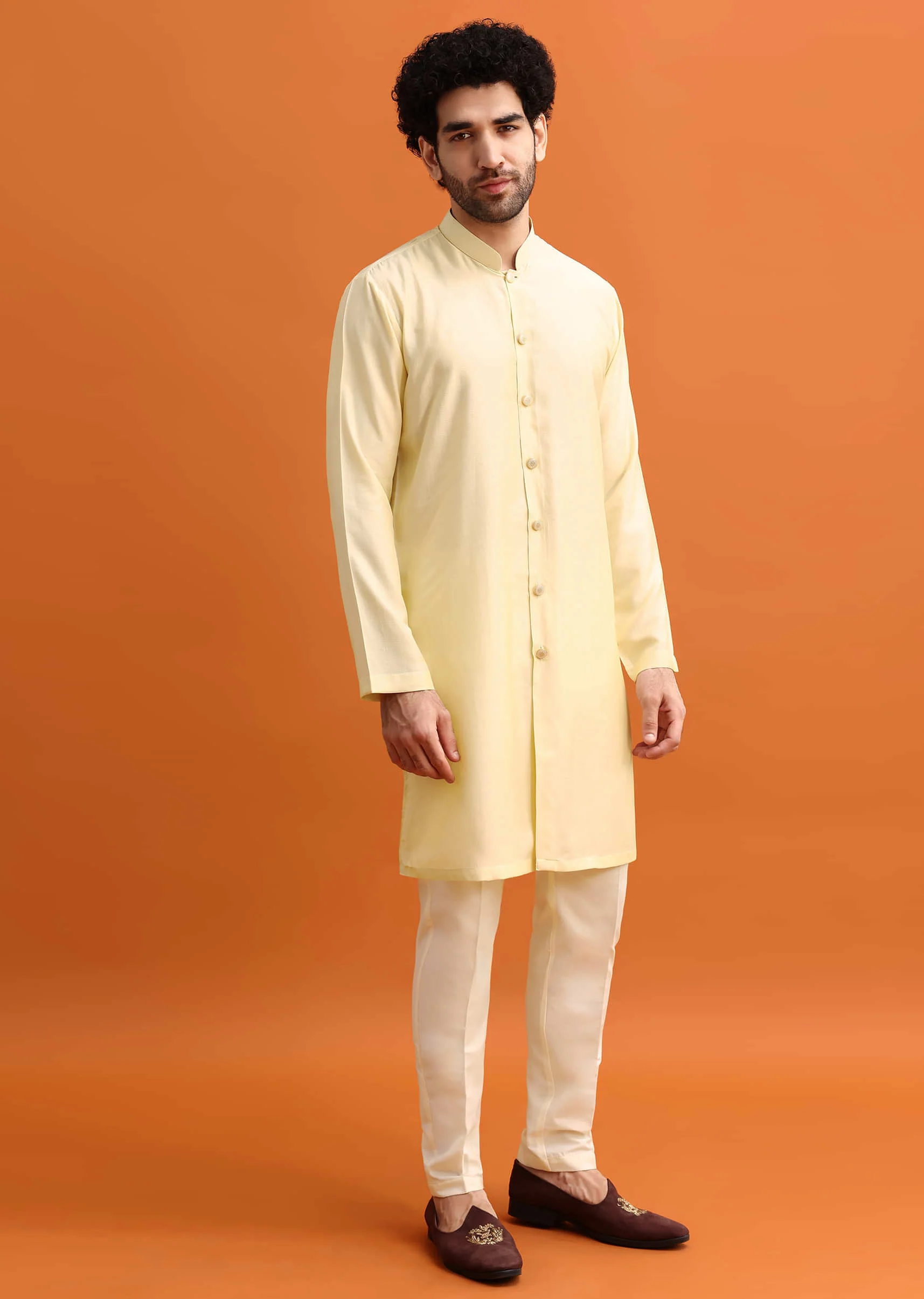 Peach Silk Indowestern Set With Hand Work For Men - Image 6