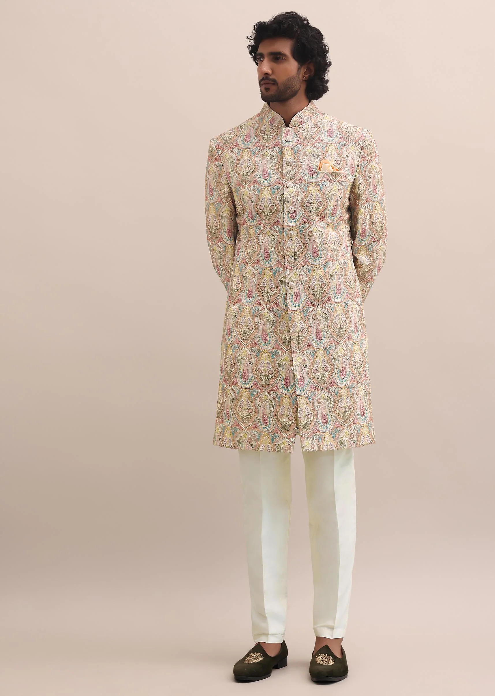 Peach Silk Jodhpuri Suit In Threadwork For Men - Image 2