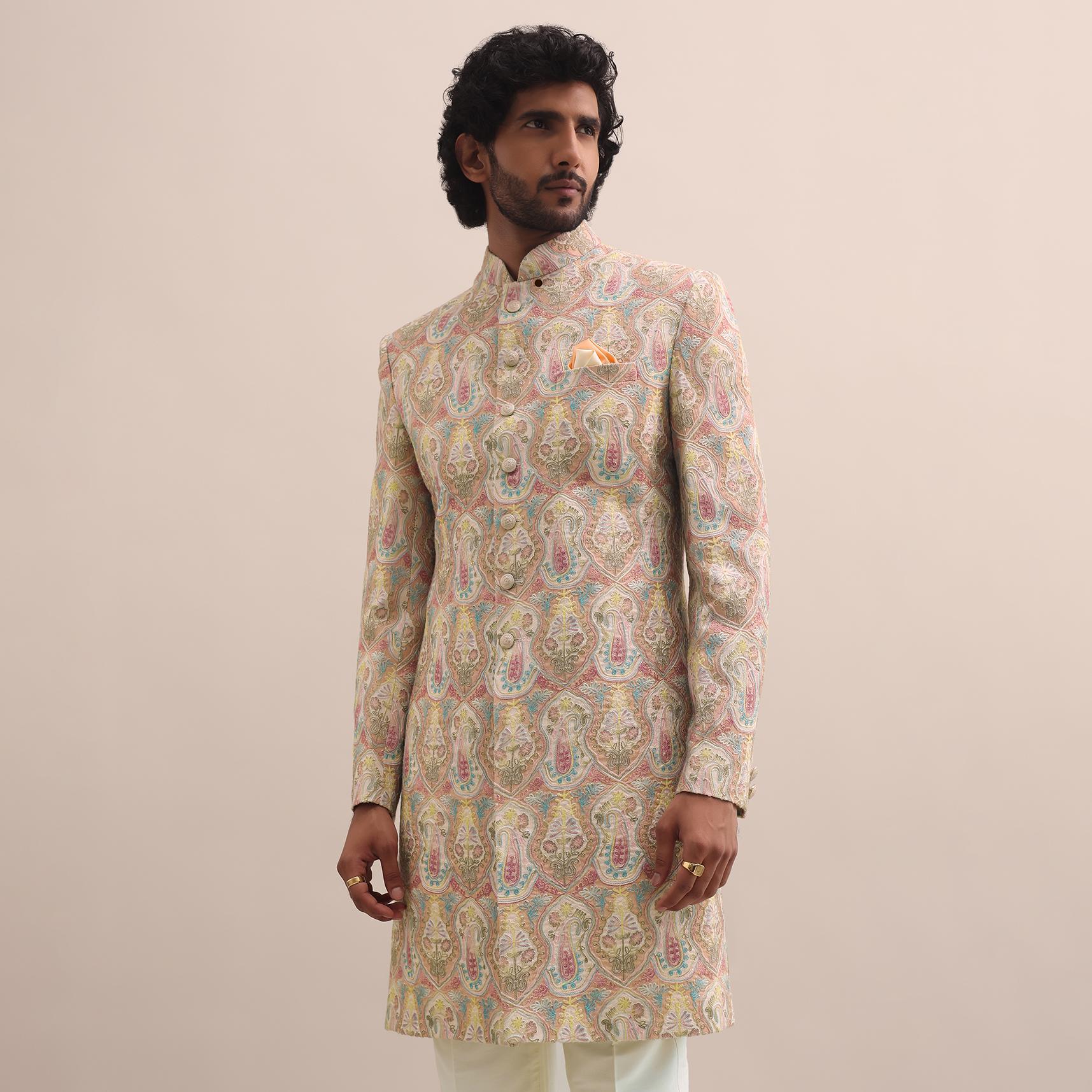 Peach Silk Jodhpuri Suit In Threadwork For Men - Image 8