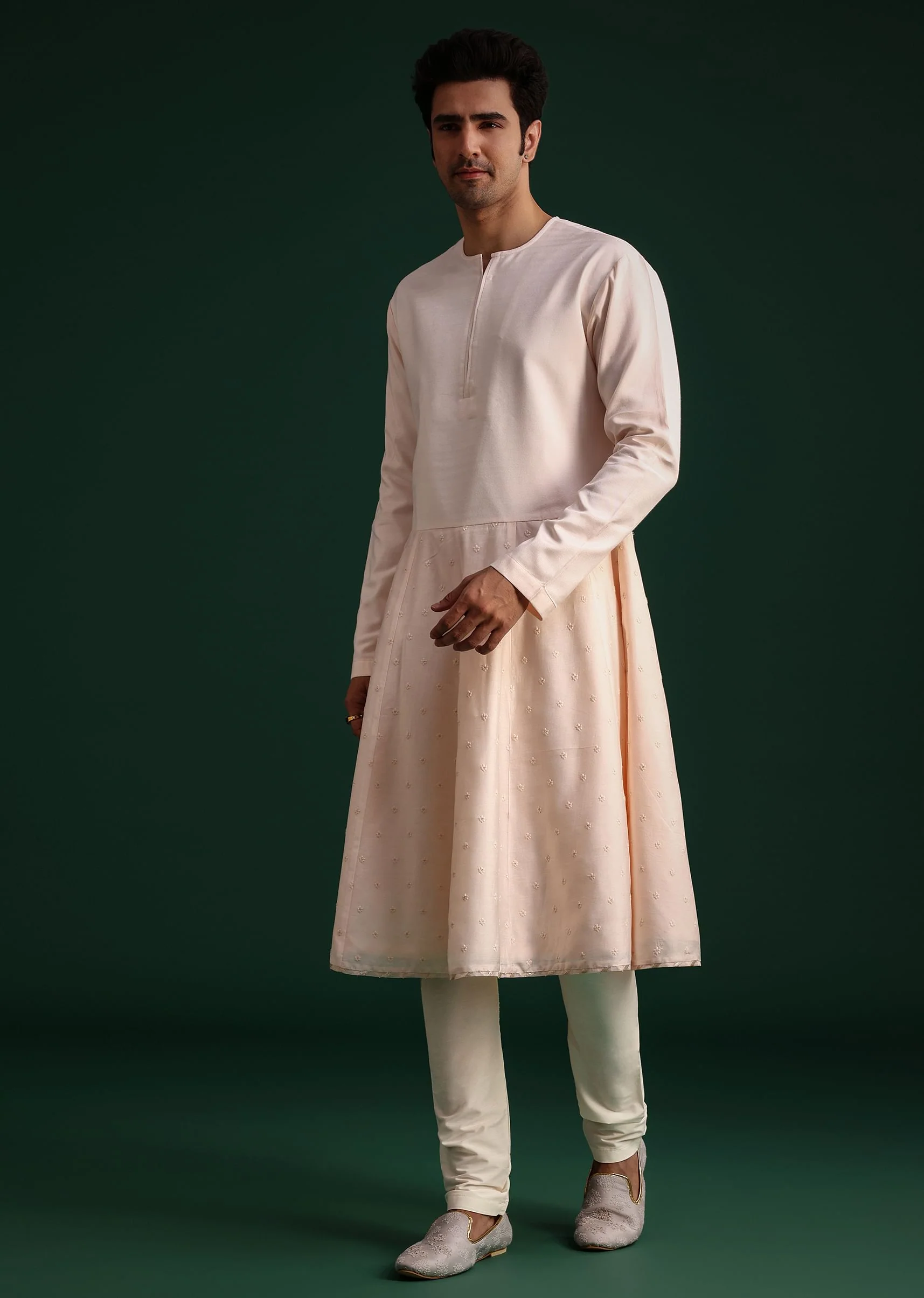 Peach Silk Zari Embroidered Sherwani Suit With Mala And Dupatta - Image 7