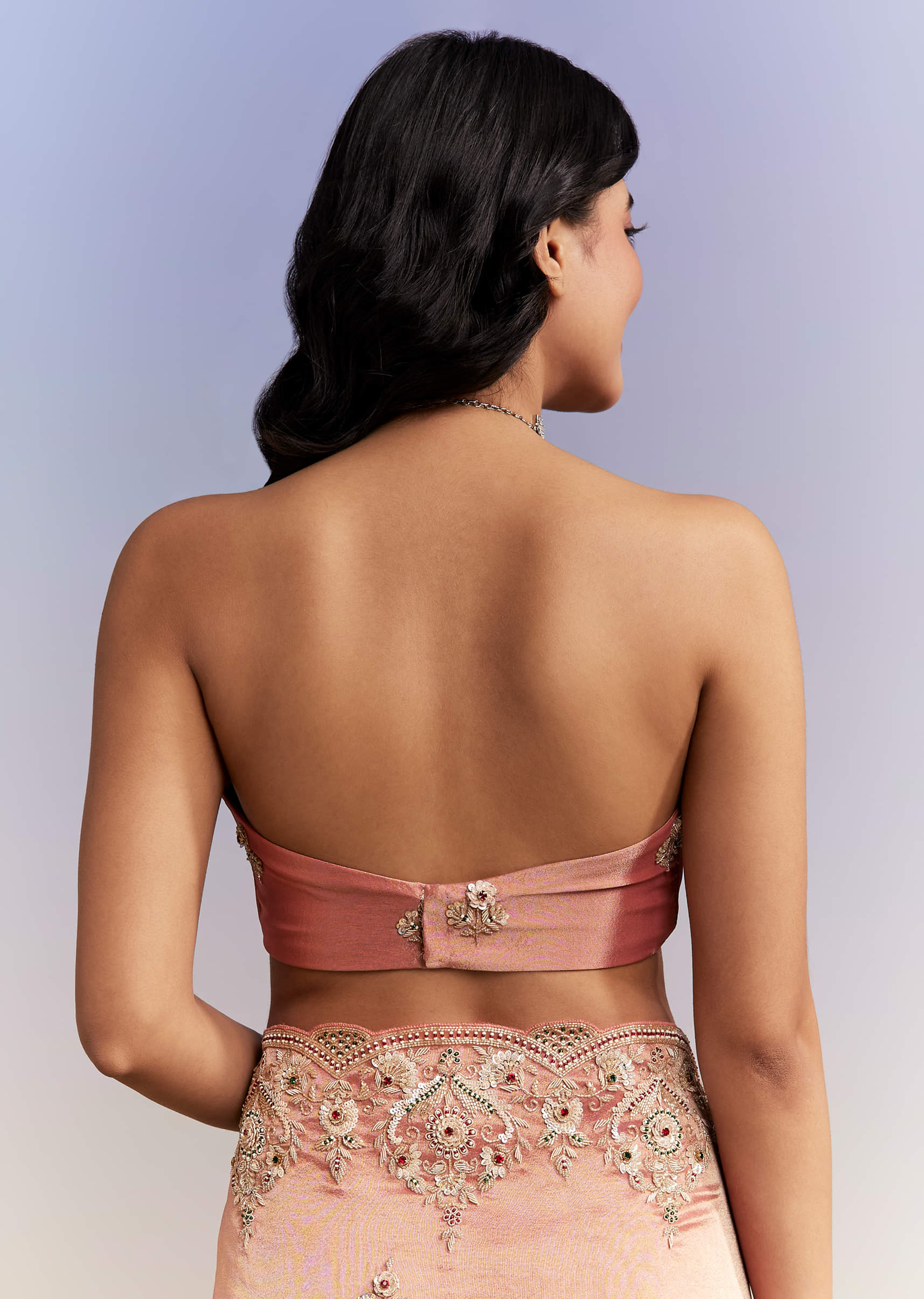 Peach Tissue Silk Saree With Heavy Hand Embroidery - Image 7