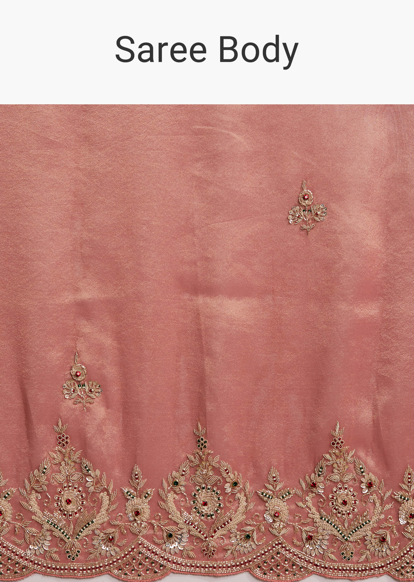 Peach Tissue Silk Saree With Heavy Hand Embroidery - Image 9