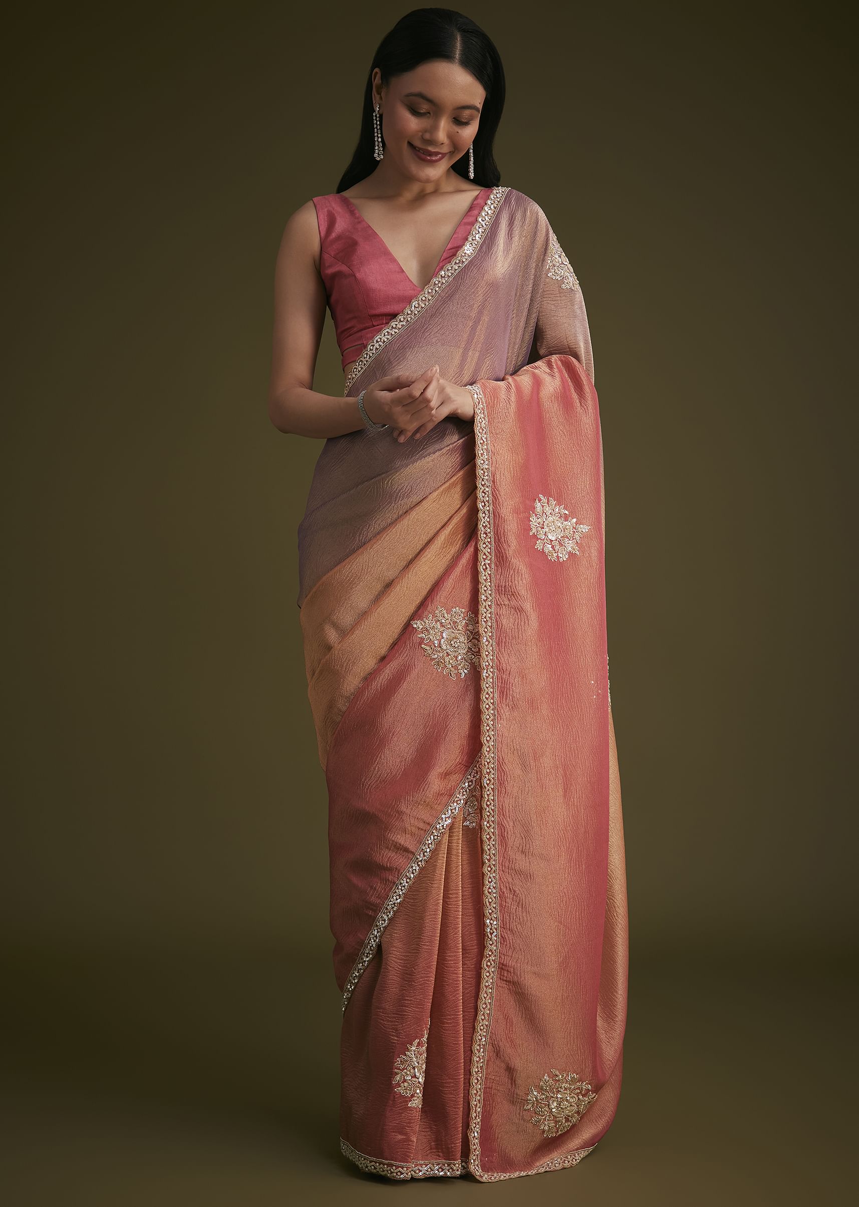 Peach Triple Shaded Tissue Saree - Image 2