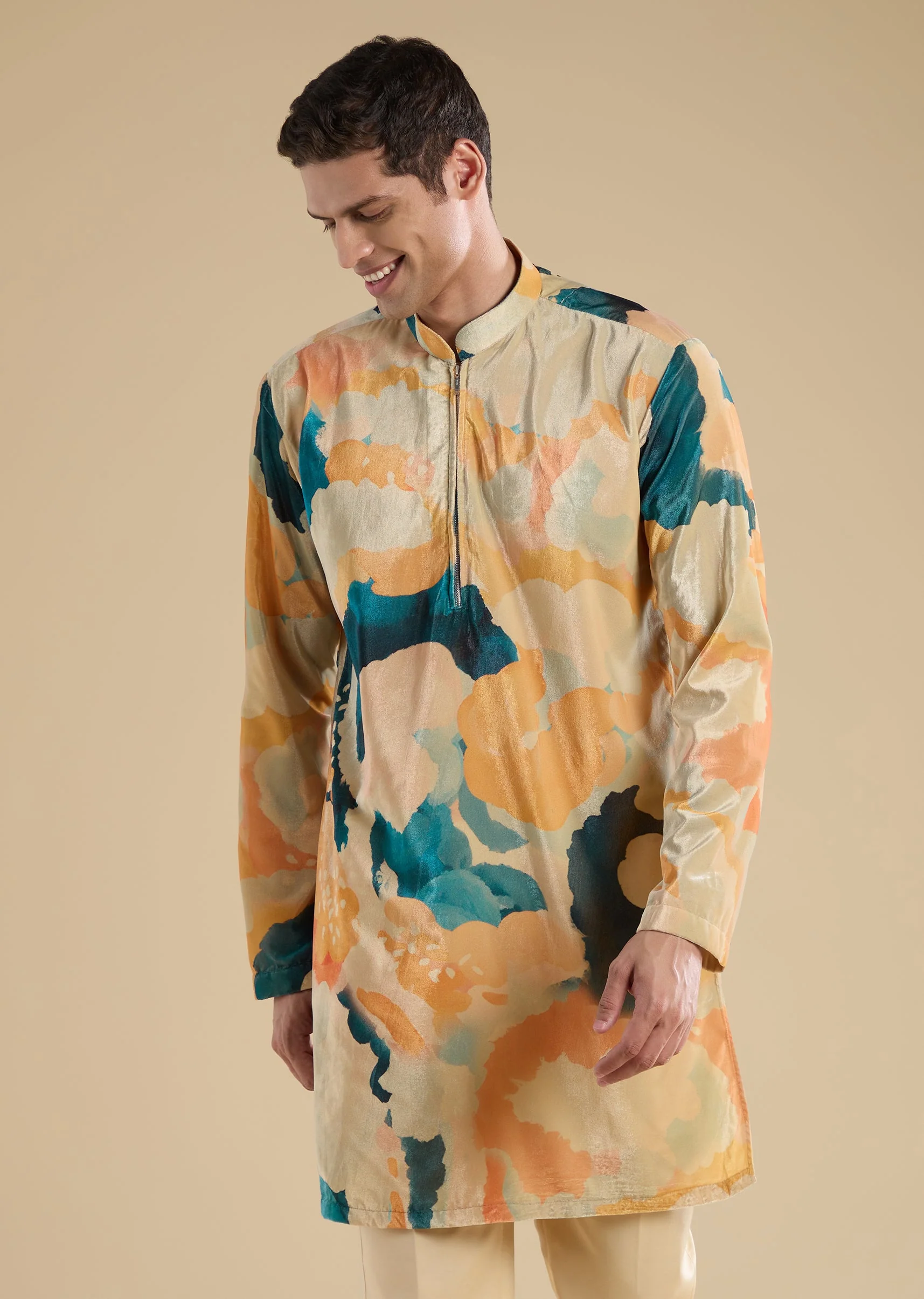 Peach Velvet Jodhpuri Set With Kurta And Pants - Image 6