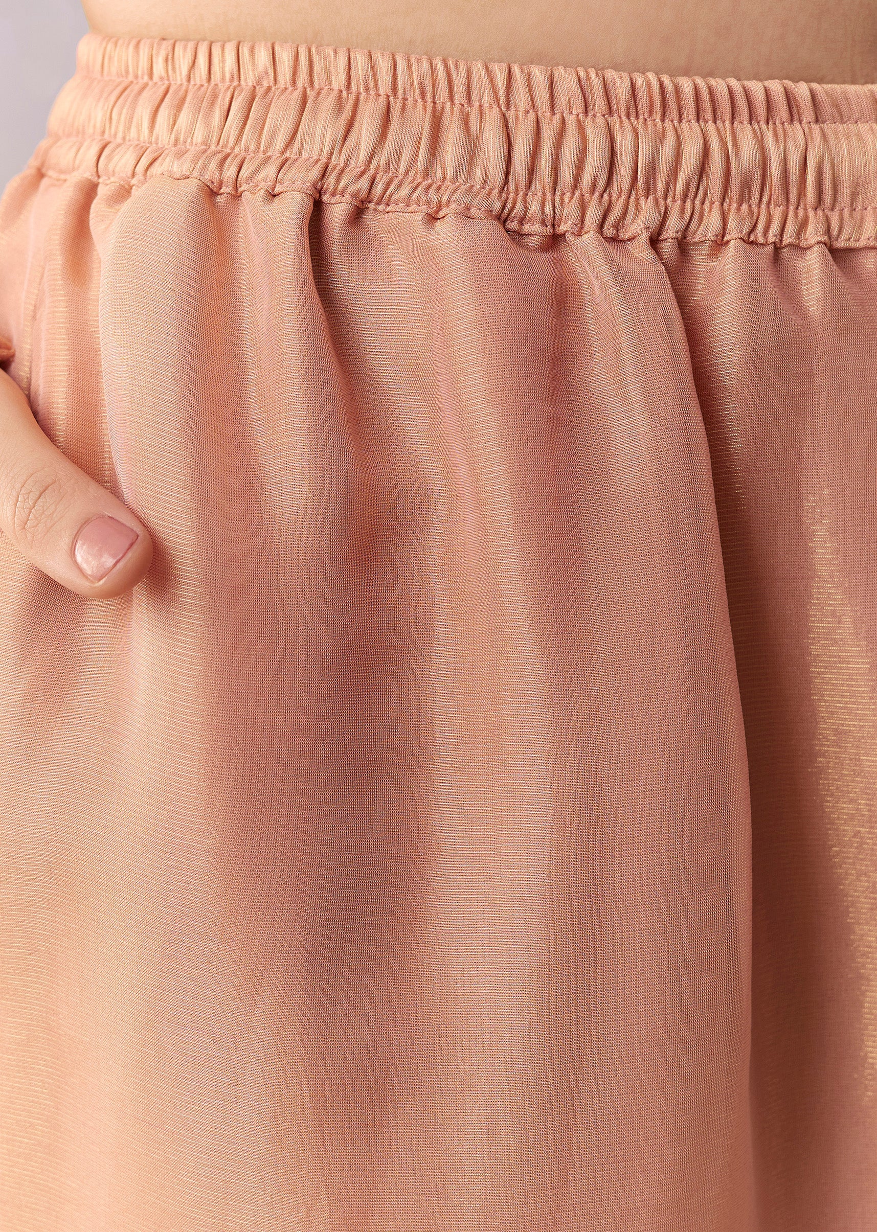 Peach Zardosi Tissue Anarkali Suit Set With Pant And Dupatta - Image 6
