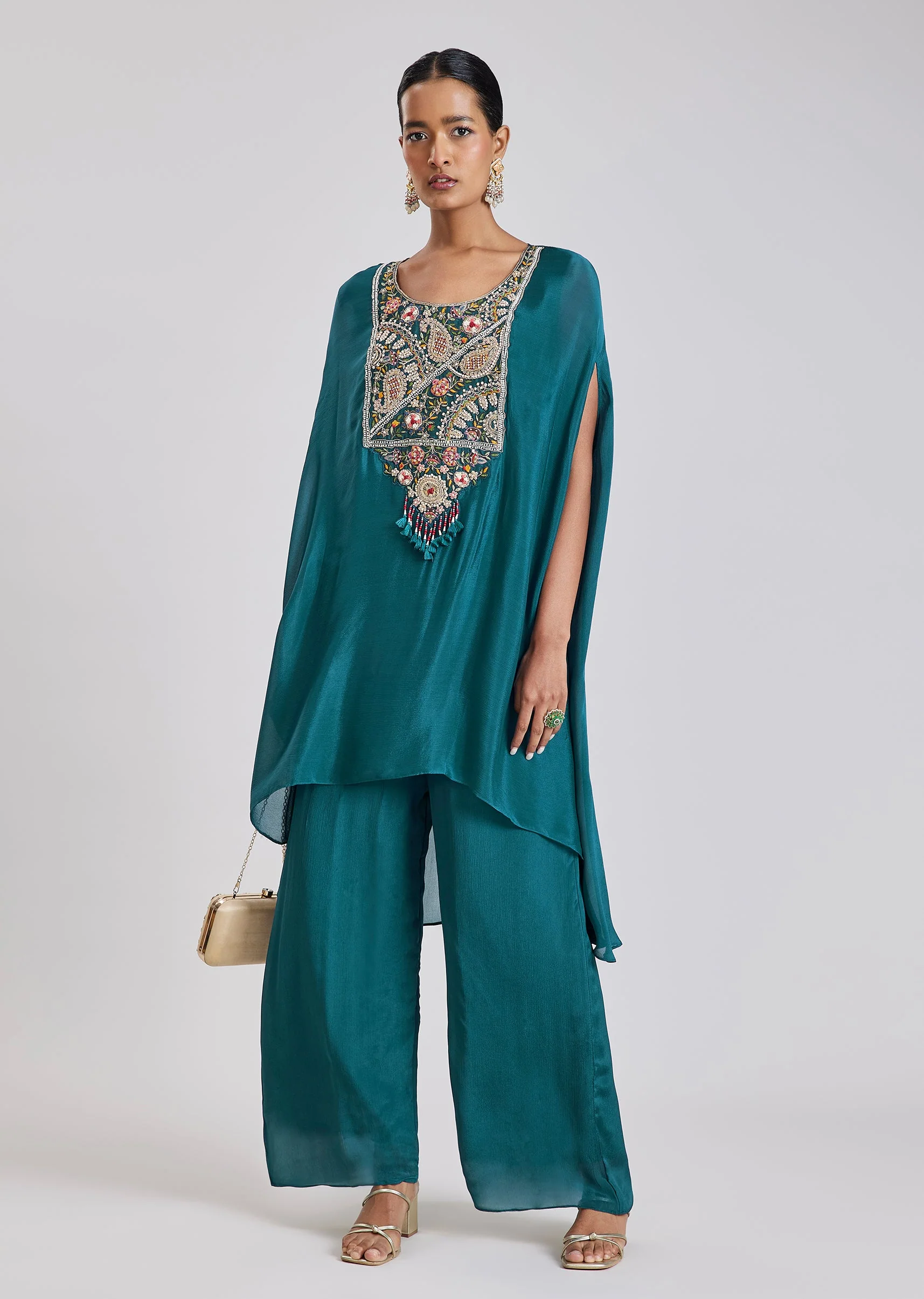 Peacock Blue Kaftan Top Palazzo Set