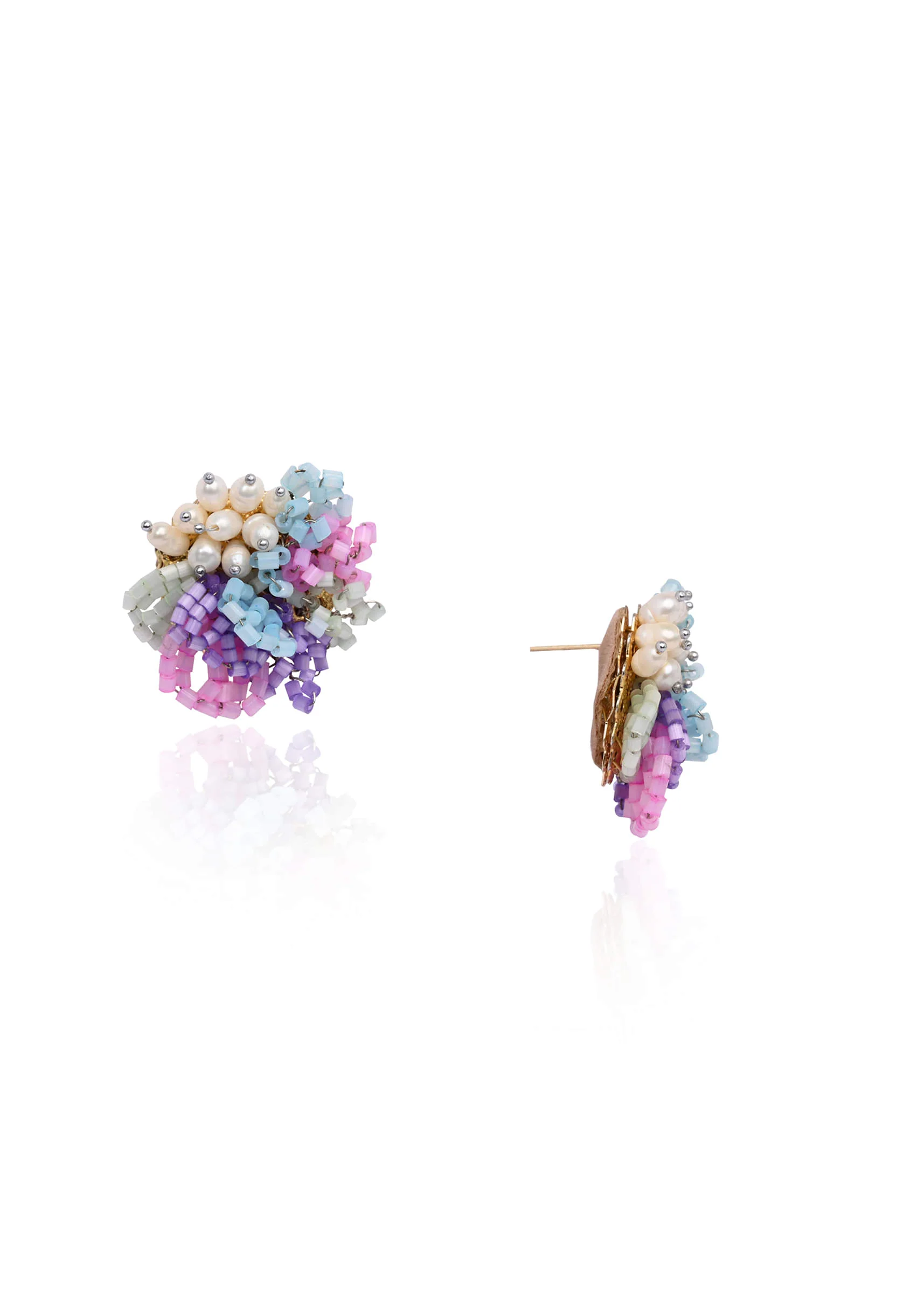 Pearl And Colourful Flower Round Stud Earrings - Image 3