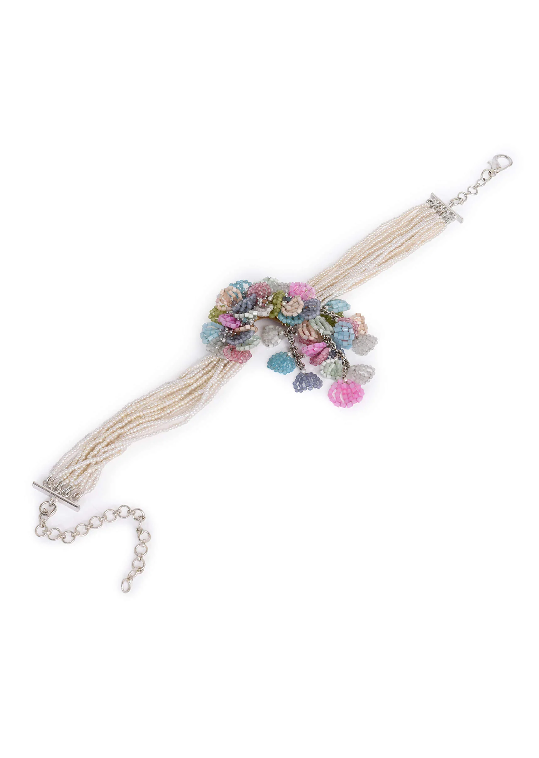 pearl necklace withcolourful crystal flower bunch pendant - Image 3
