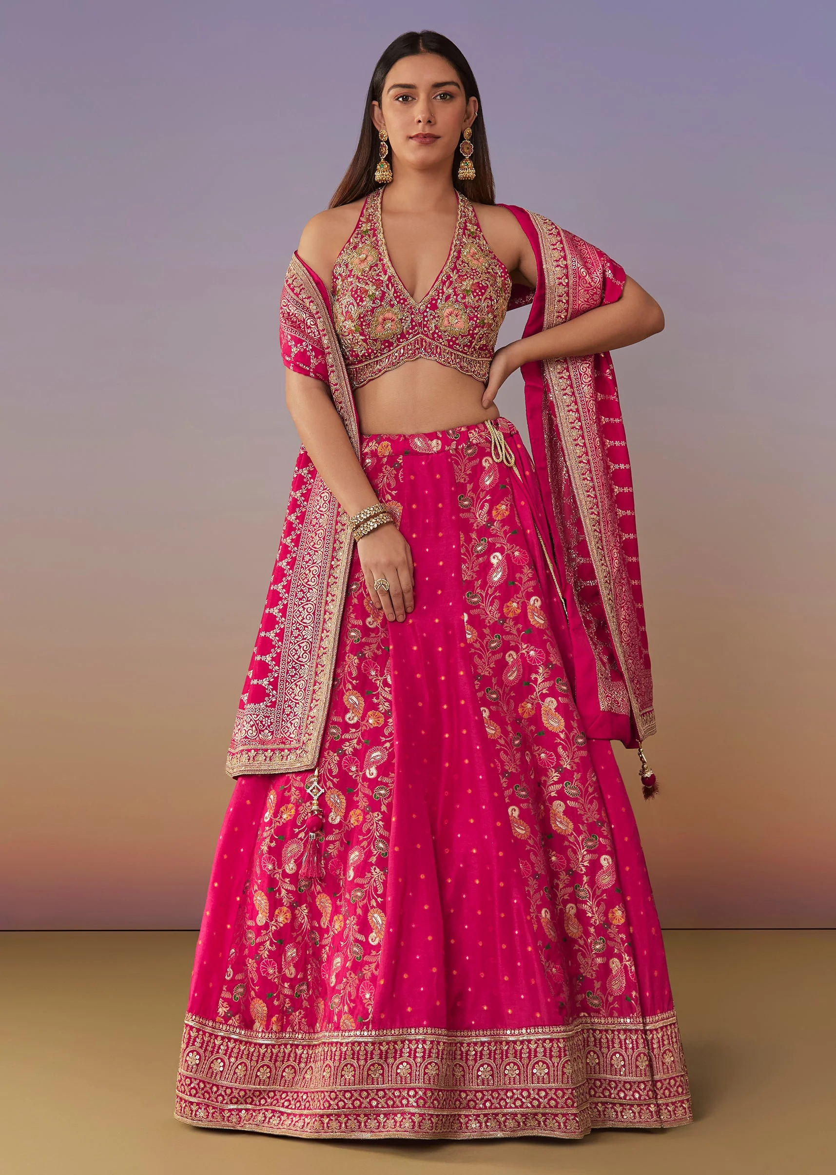 Pink Banarasi Silk And Bridesmaid Lehengas - Image 4
