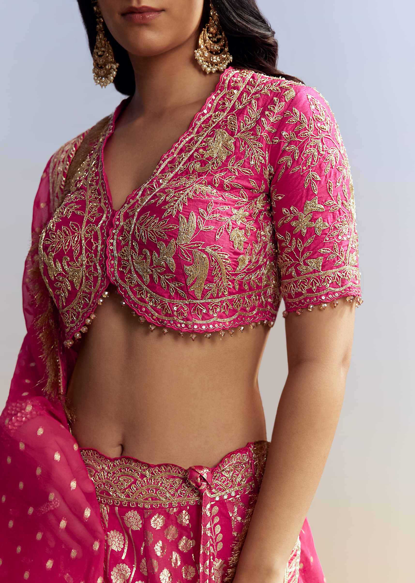 Pink Banarasi Silk Bridesmaid Lehenga - Image 2