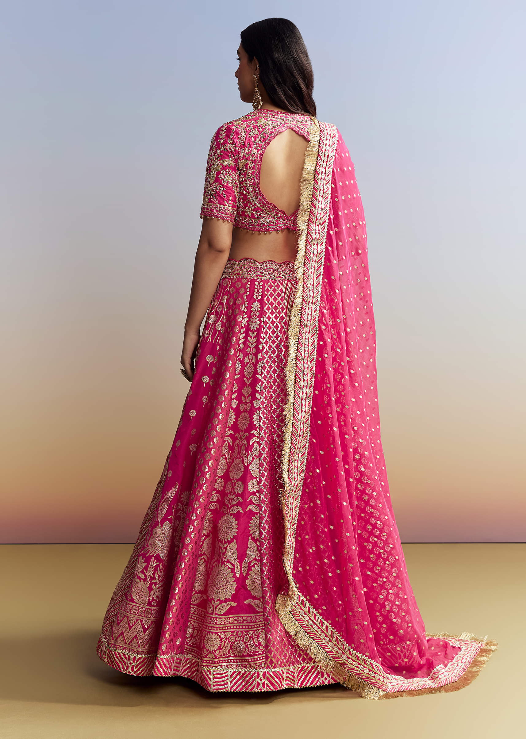 Pink Banarasi Silk Bridesmaid Lehenga - Image 5