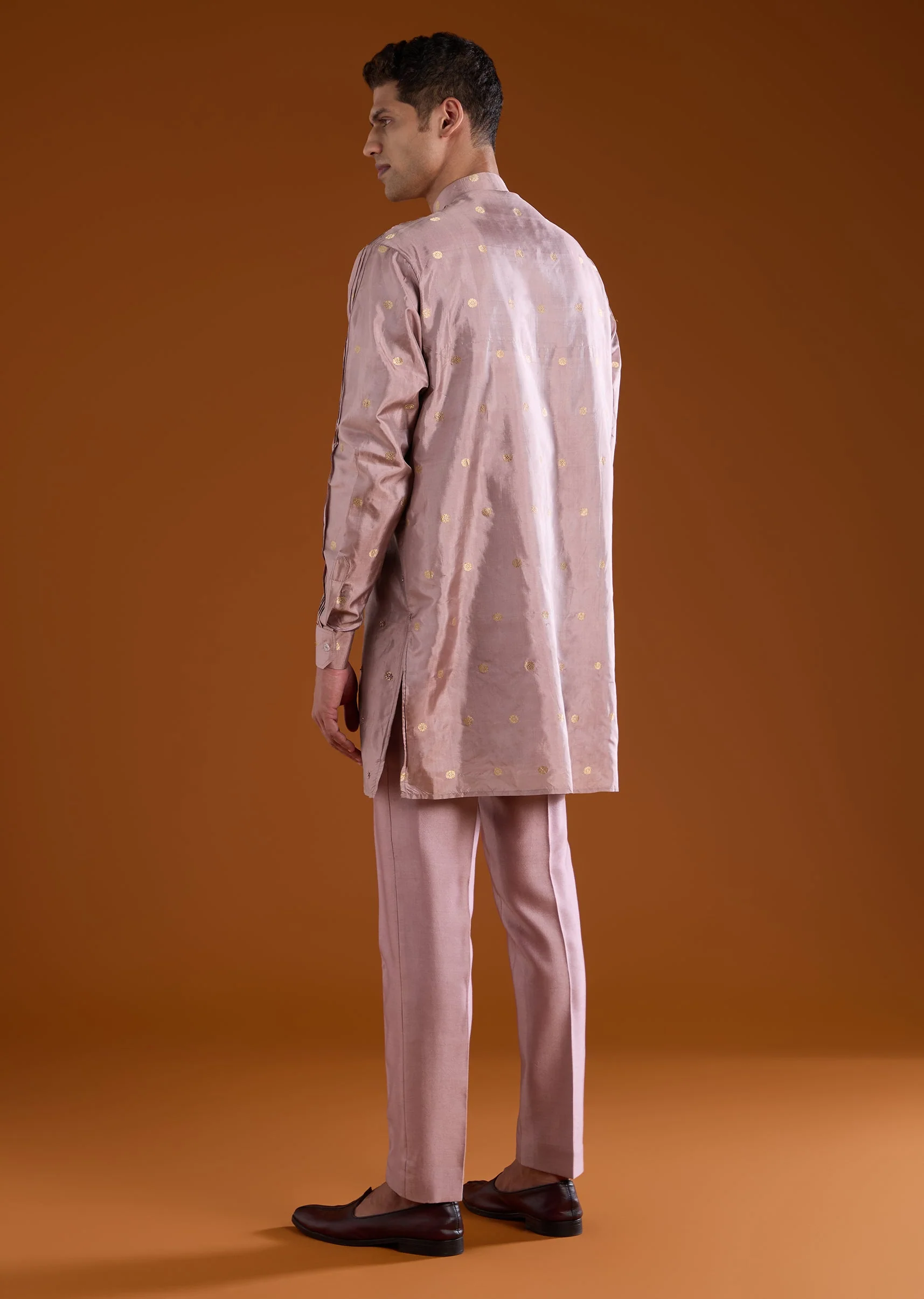 Pink Banarasi Silk Cutdana Work Kurta Pant Set - Image 5