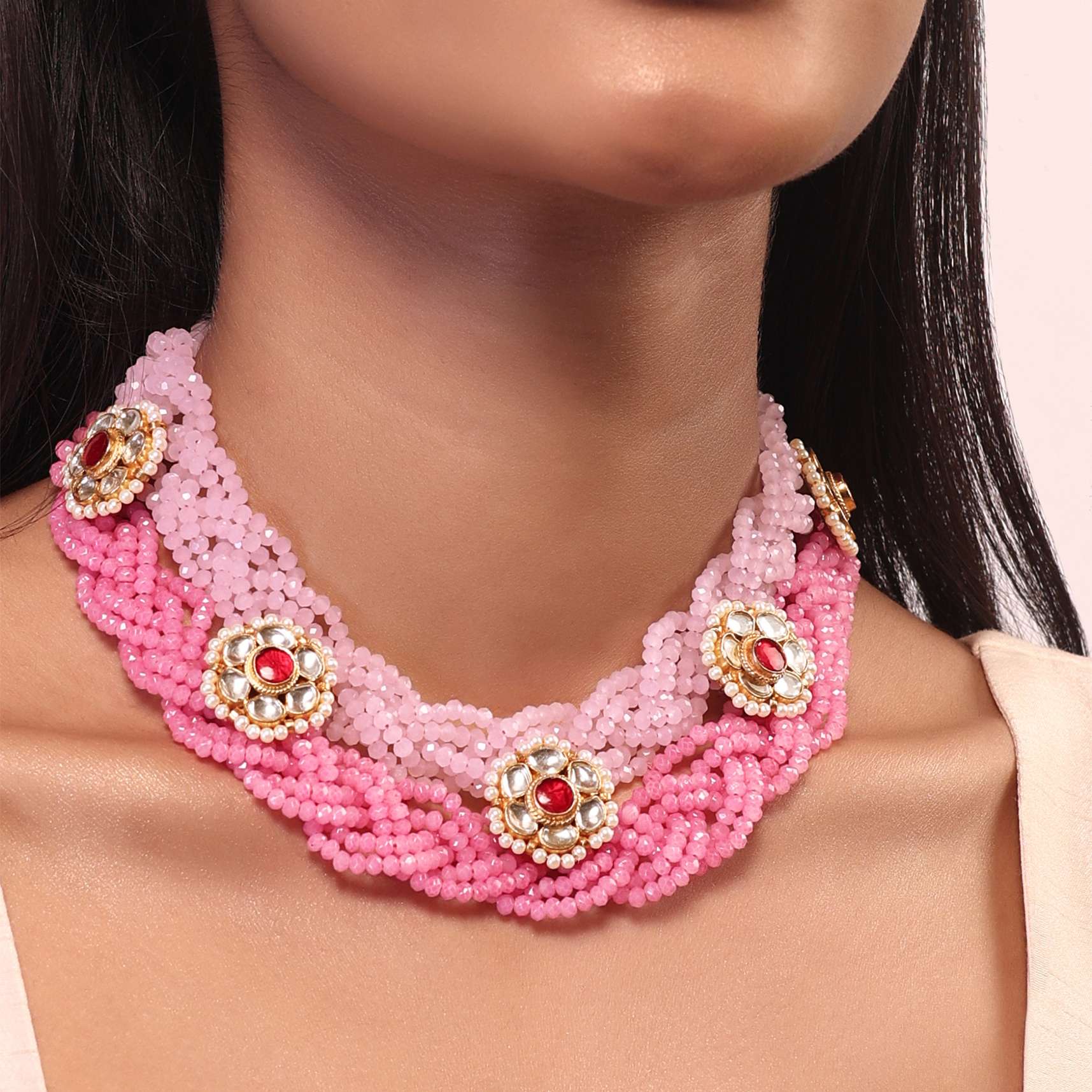 Pink Bead Plaited Necklace - Image 2